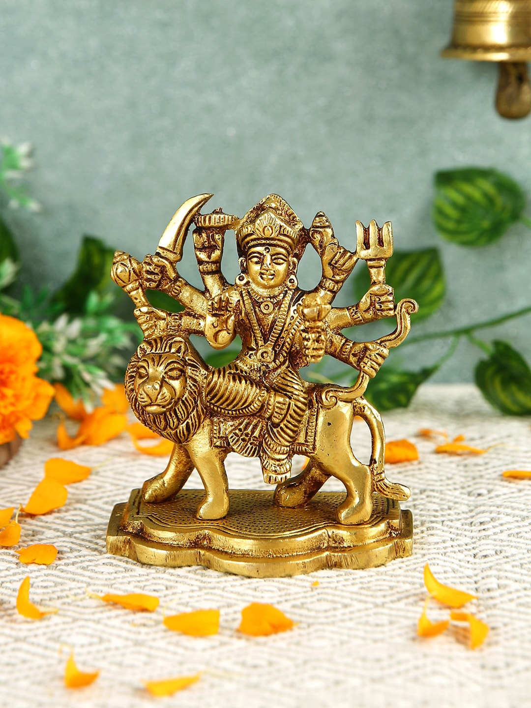 Imli Street Yellow Durga Idol Brass Showpiece, Gold