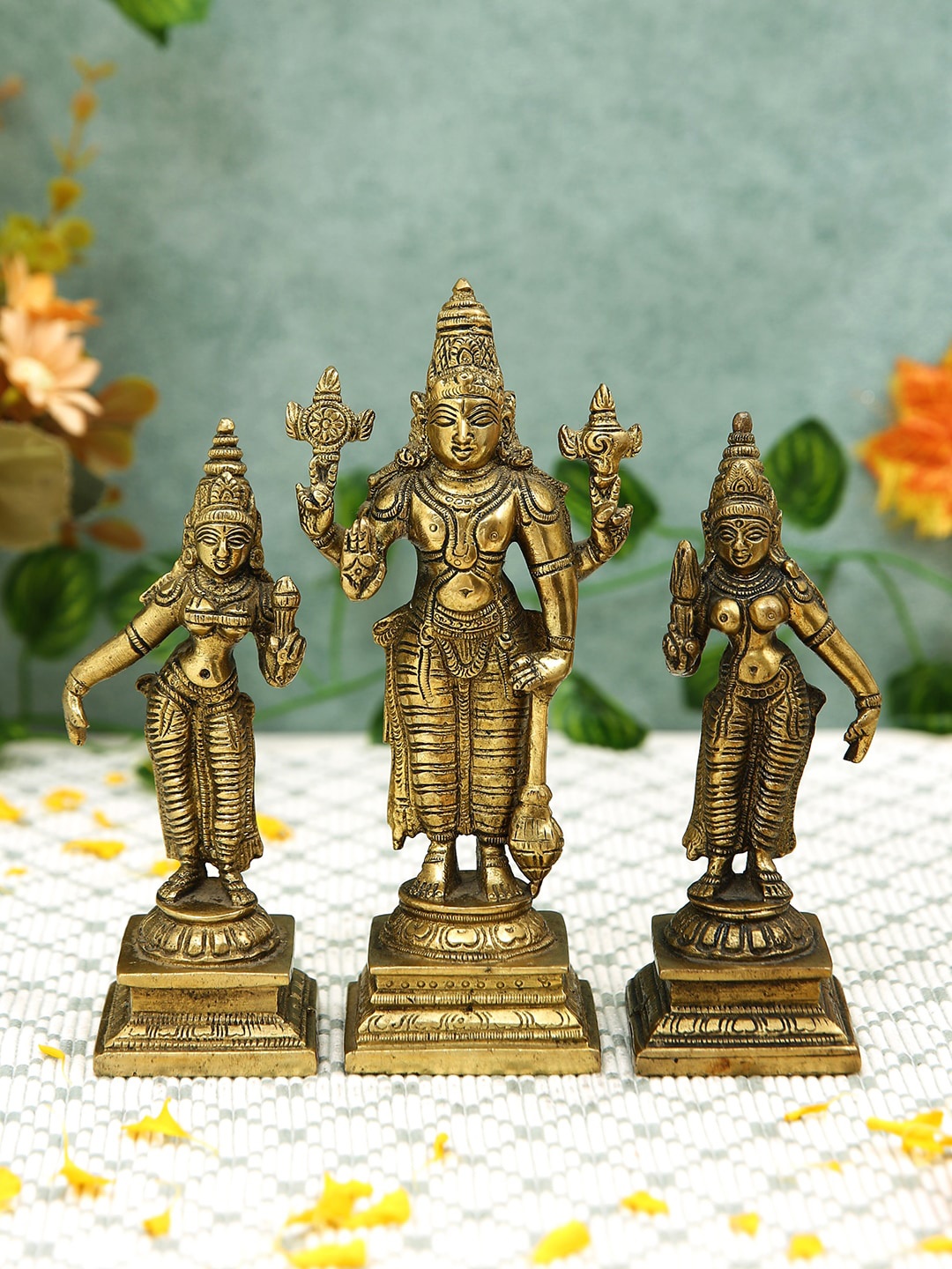 Imli Street 3 Pcs Golden Vishnu With Bhudevi & Sridevi Religious Idol Brass Showpieces, Gold
Imli Street 3 Pcs Golden Vishnu With Bhudevi & Sridevi Religious Idol Brass Showpieces, Gold