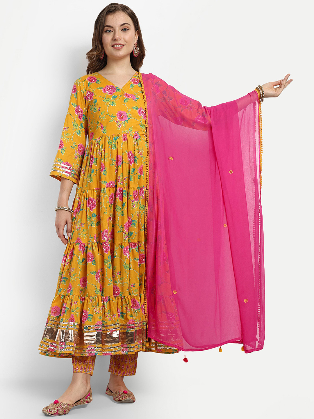 mumzhug Ethnic Motifs Printed Angrakha Pure Cotton Kurta with Palazzos & Dupatta, Yellow
mumzhug Ethnic Motifs Printed Angrakha Pure Cotton Kurta with Palazzos & Dupatta, Yellow