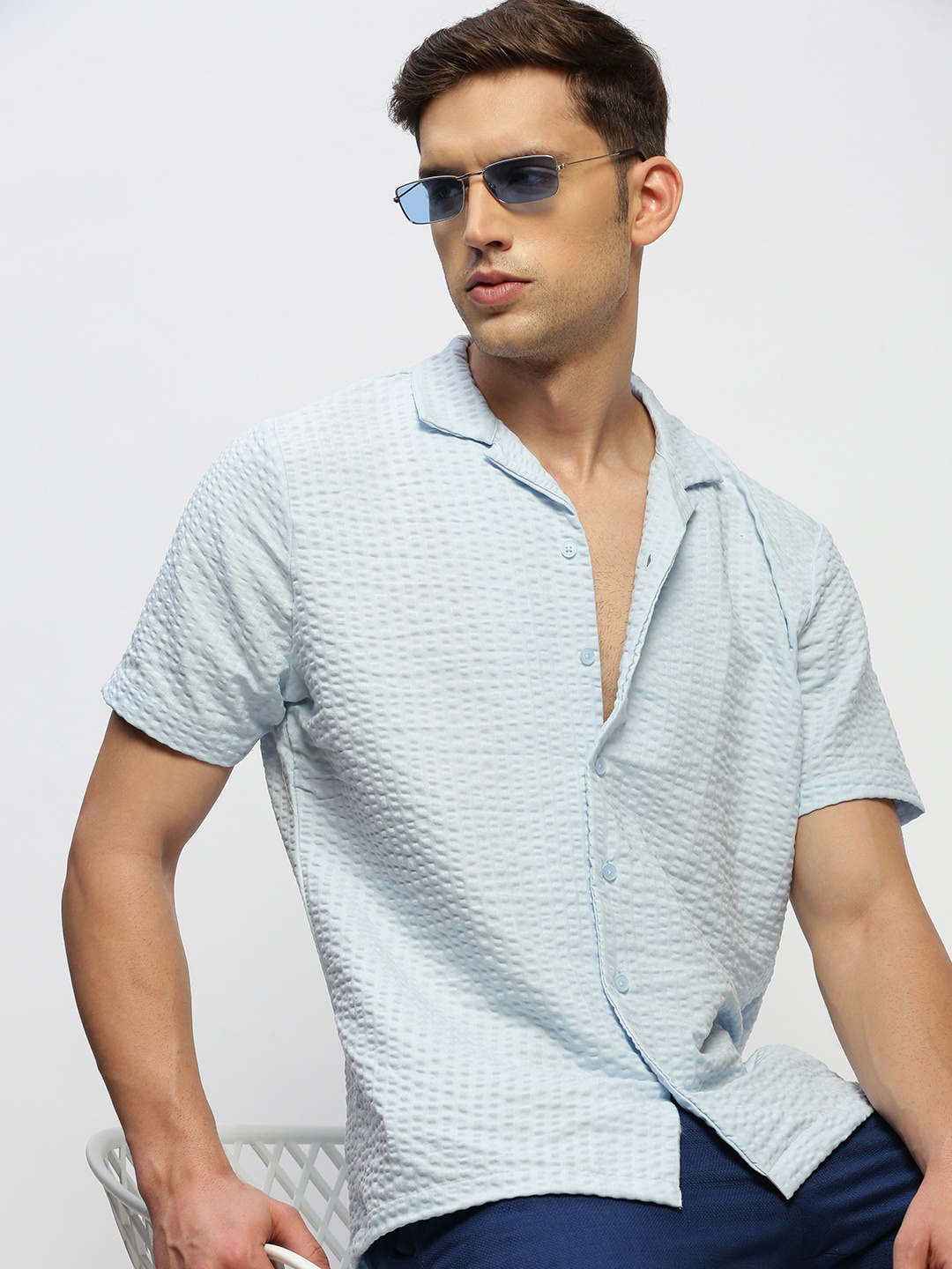 SHOWOFF Self Design Cuban Collar Comfort Relaxed Fit Opaque Cotton Seersucker Casual Shirt, Blue
SHOWOFF Self Design Cuban Collar Comfort Relaxed Fit Opaque Cotton Seersucker Casual Shirt, Blue