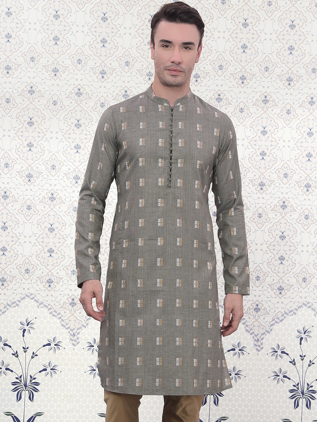 Ode by House of Pataudi Ethnic Motifs Woven Design Mandarin Collar Jacquard Kurta, Green
Ode by House of Pataudi Ethnic Motifs Woven Design Mandarin Collar Jacquard Kurta, Green