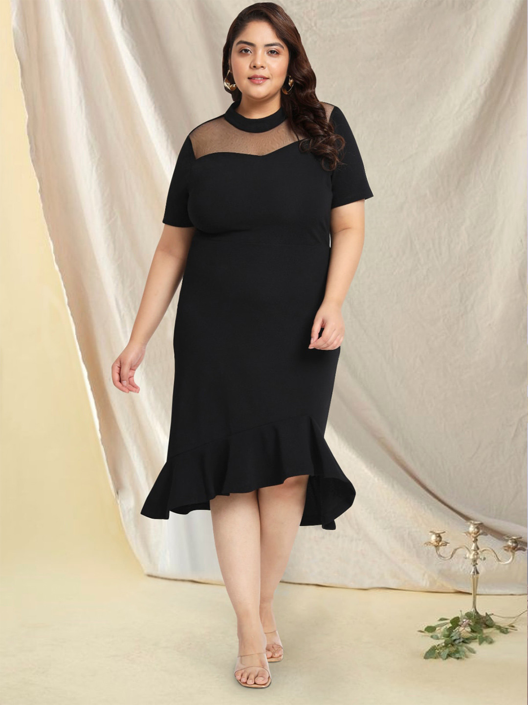 wild U Plus Size Solid Sheath Midi Dress, Black 
wild U Plus Size Solid Sheath Midi Dress, Black