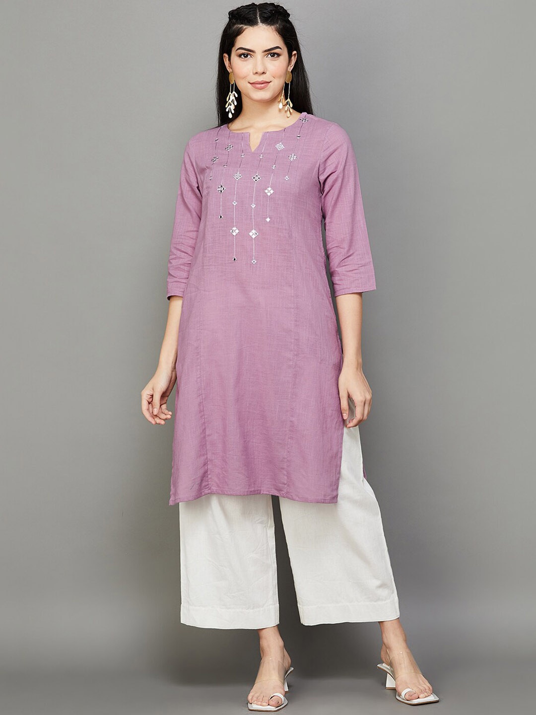 Melange by Lifestyle Geometric Yoke Design Notched Neck Mirror Work Pure Cotton Kurta, Purple
Melange by Lifestyle Geometric Yoke Design Notched Neck Mirror Work Pure Cotton Kurta, Purple