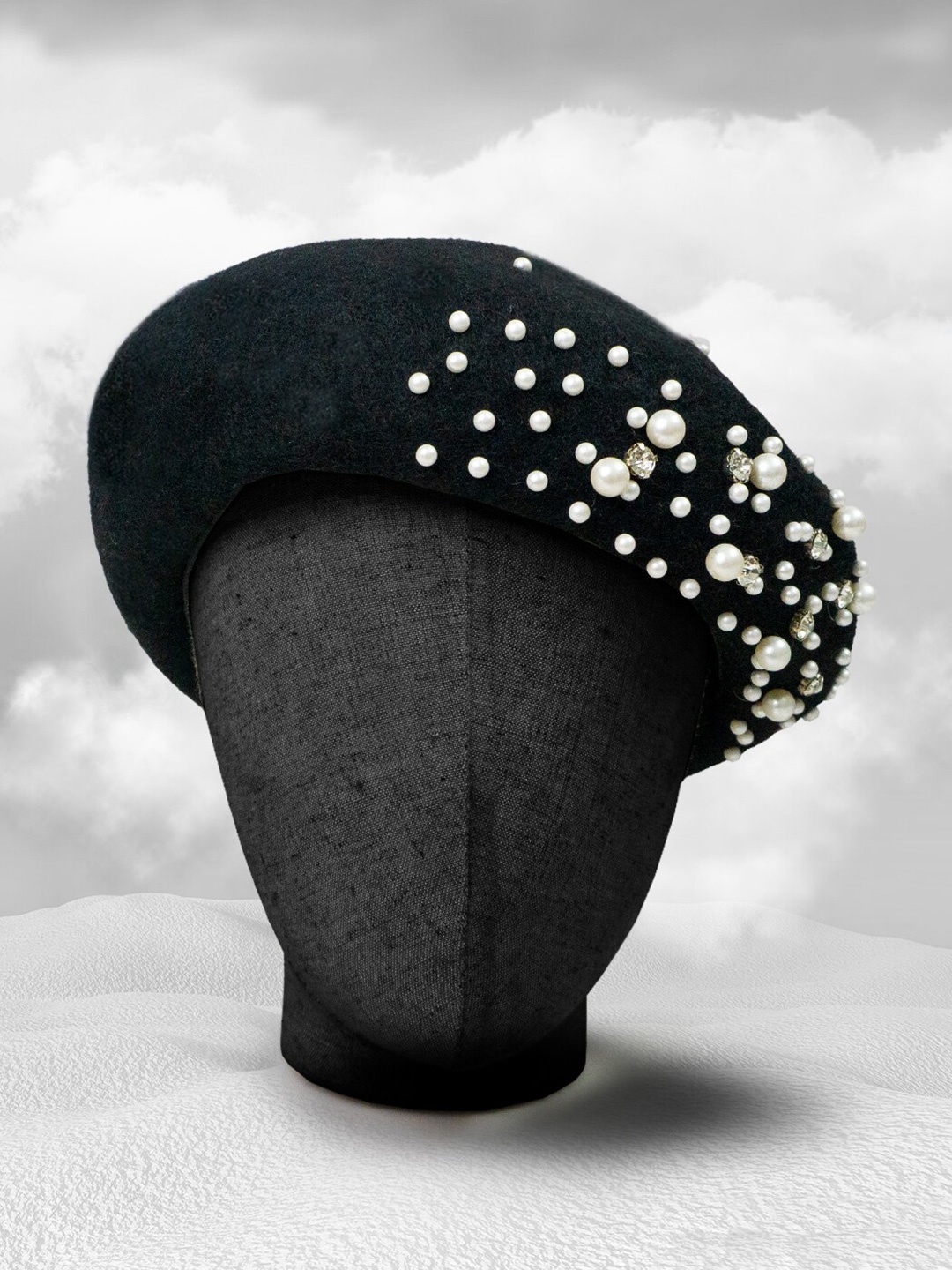 HAIR DRAMA COMPANY Embellished Beret, Black