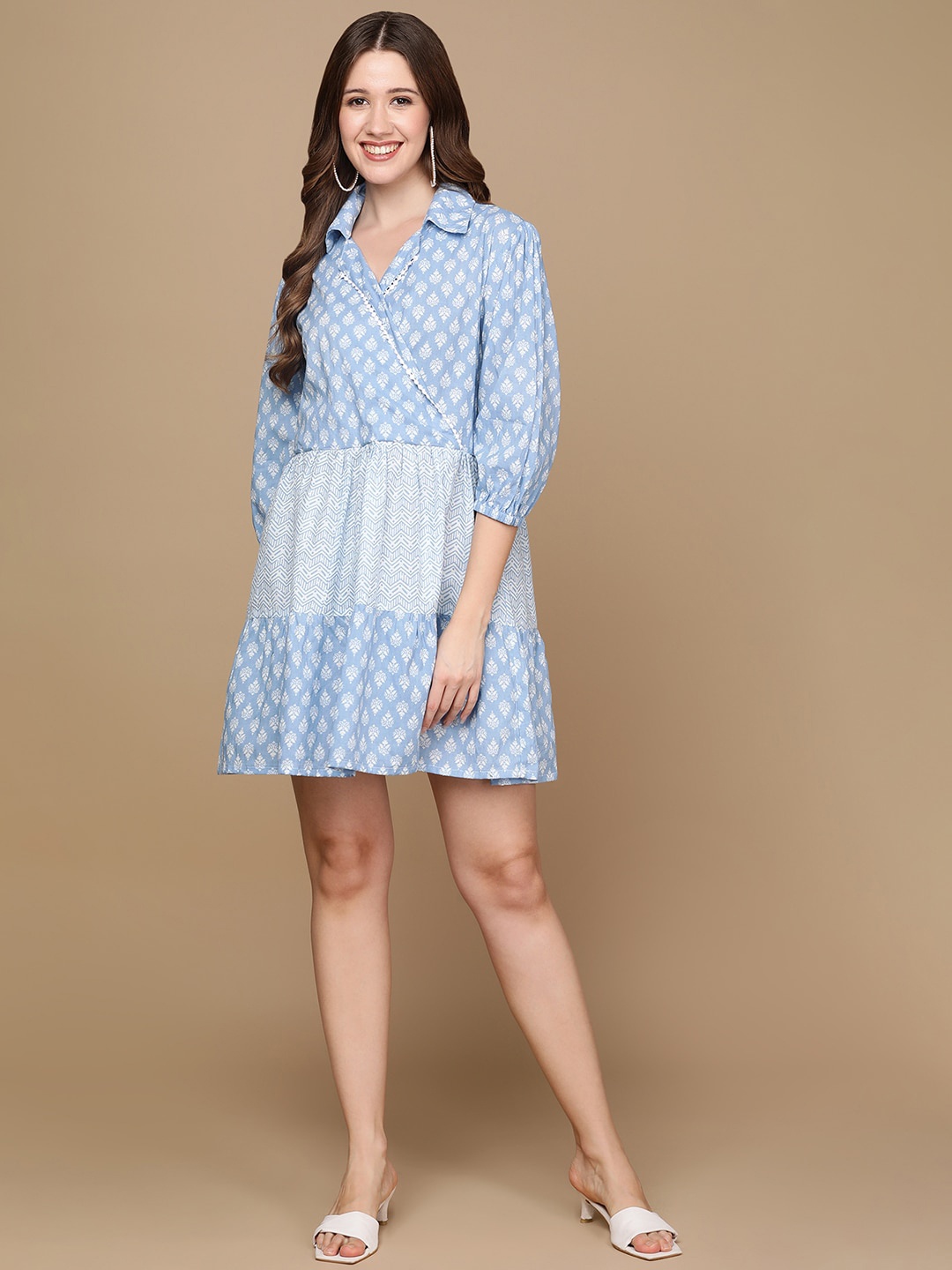 Senyora Ethnic Motifs Printed Shirt Collar Puff Sleeves Gathered Cotton A-Line Dress, Blue
Senyora Ethnic Motifs Printed Shirt Collar Puff Sleeves Gathered Cotton A-Line Dress, Blue