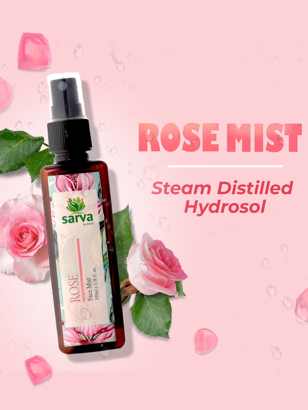 SARVA by Anadi 100% Pure & Natural Undiluted Rose Mist For Skin Care - 100ml, Transparent
SARVA by Anadi 100% Pure & Natural Undiluted Rose Mist For Skin Care - 100ml, Transparent