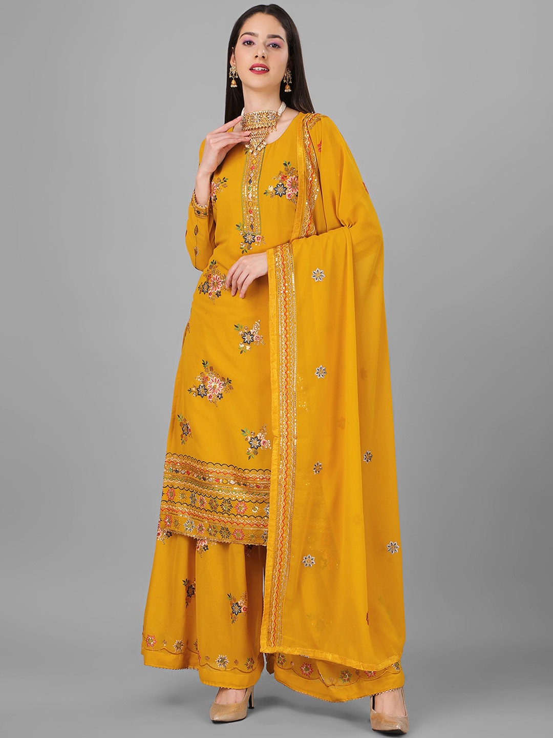 Angroop Floral Embroidered Regular Thread Work Kurta with Palazzos & With Dupatta, Yellow
Angroop Floral Embroidered Regular Thread Work Kurta with Palazzos & With Dupatta, Yellow