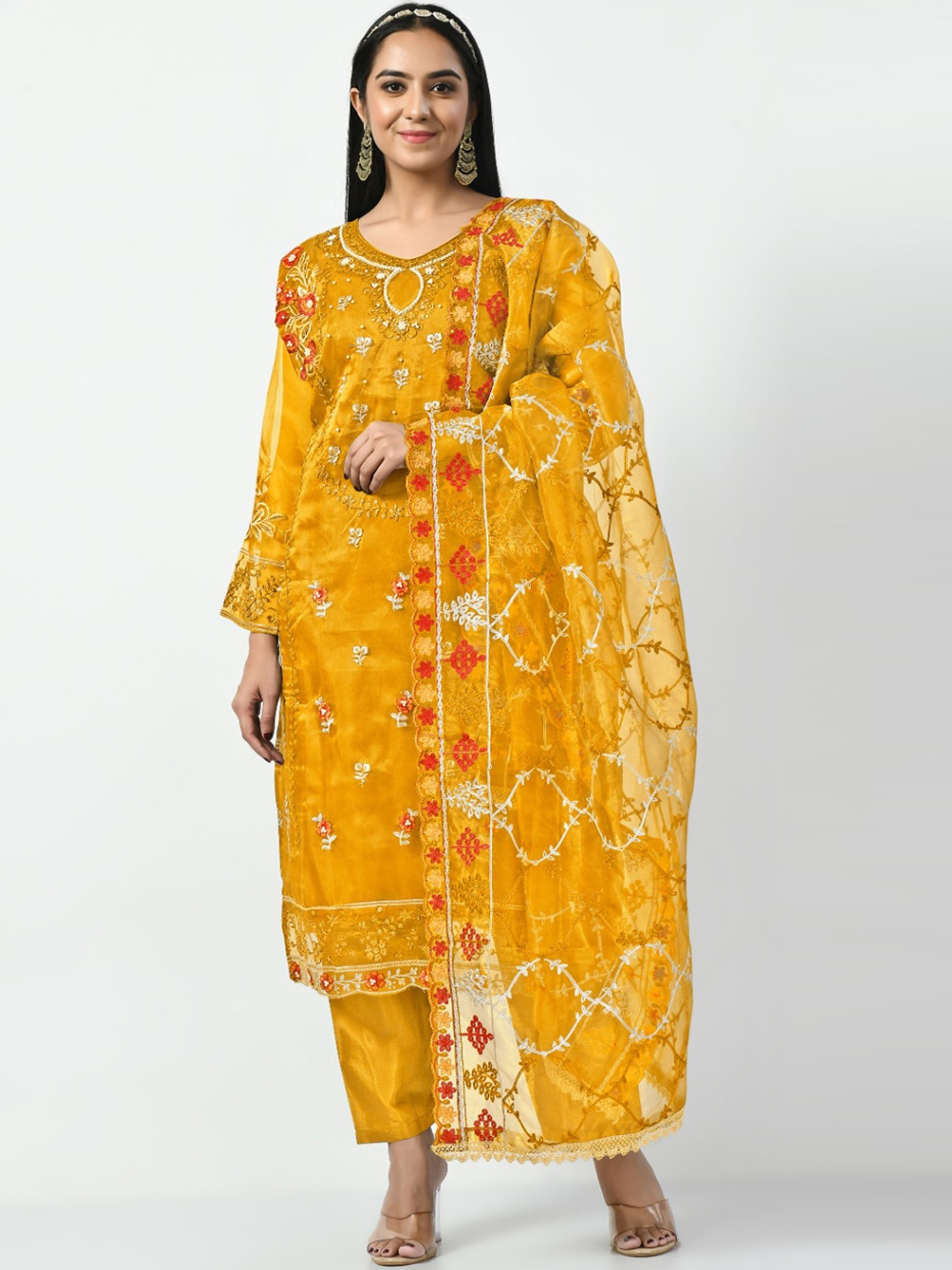 Angroop Ethnic Motifs Embroidered Regular Aari Work Kurta with Trousers & Dupatta, Yellow
Angroop Ethnic Motifs Embroidered Regular Aari Work Kurta with Trousers & Dupatta, Yellow