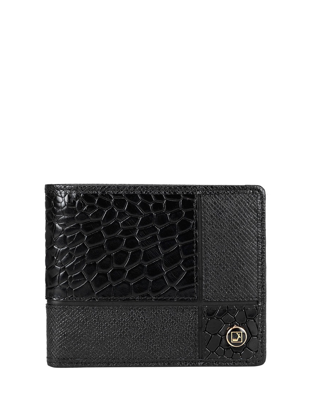 Da Milano Textured Leather Two Fold Wallet, Black