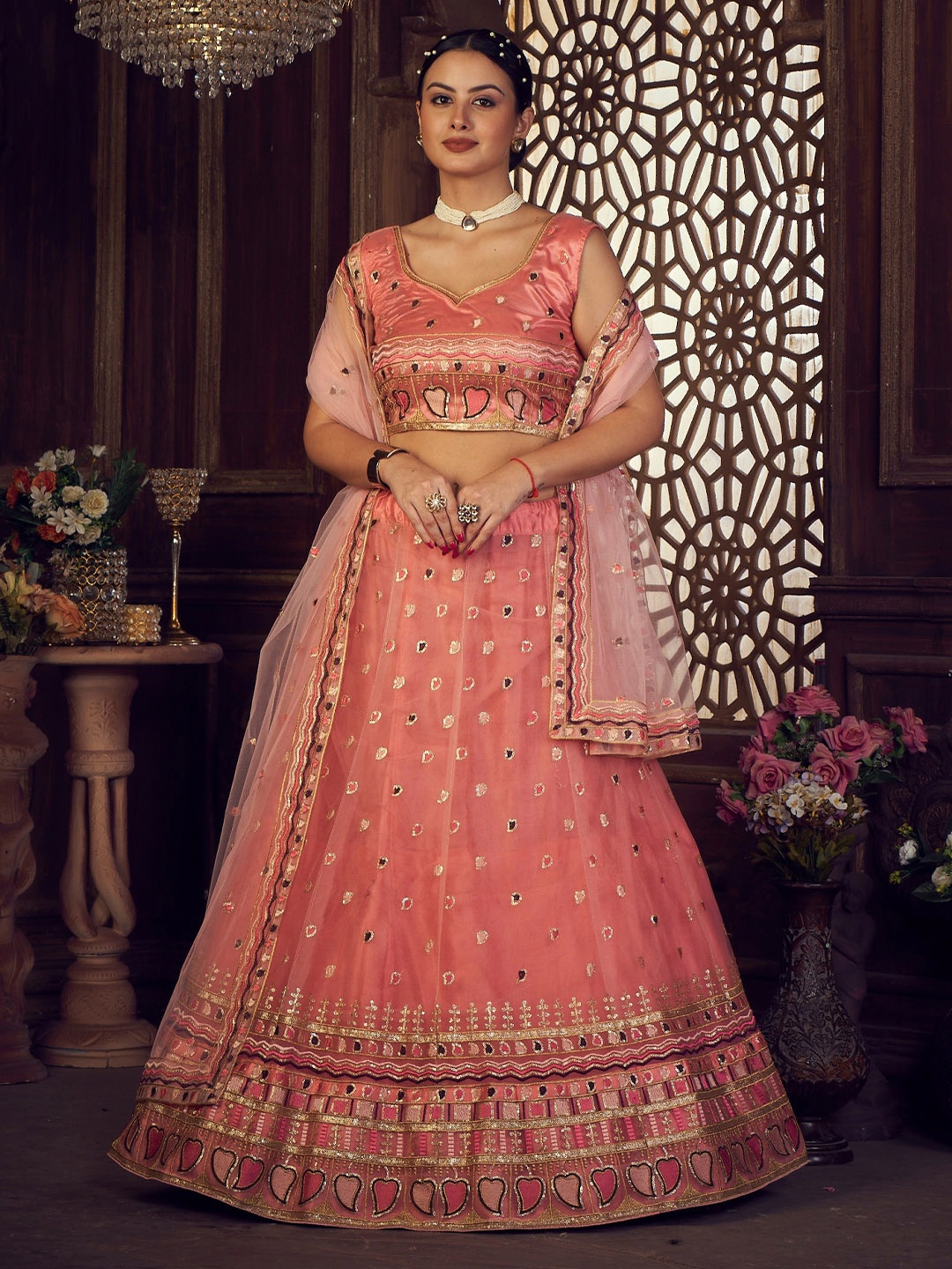 KALINI Embroidered Sequinned Semi-Stitched Lehenga & Unstitched Blouse With Dupatta, Peach
KALINI Embroidered Sequinned Semi-Stitched Lehenga & Unstitched Blouse With Dupatta, Peach