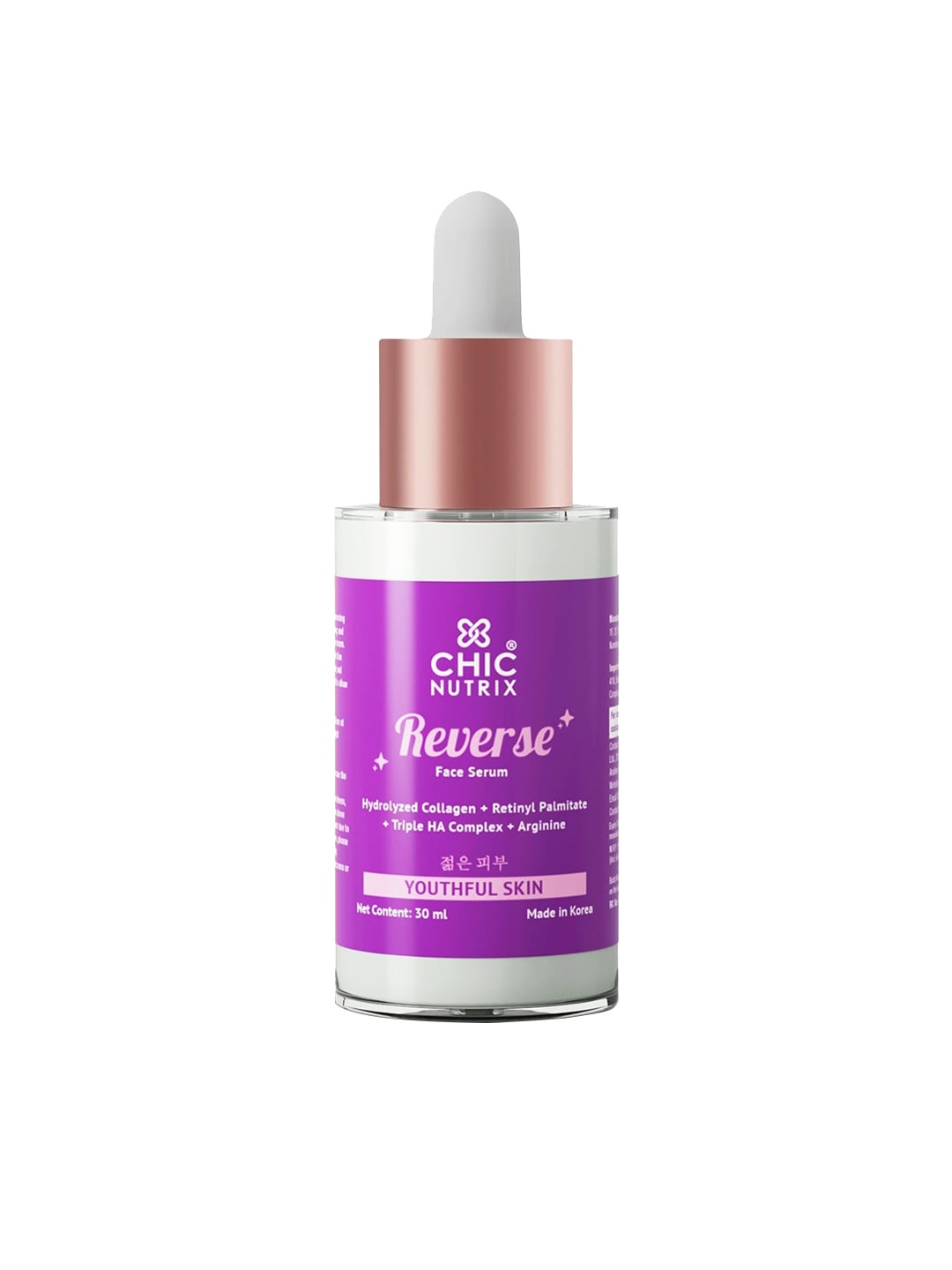 CHICNUTRIX Reverse Face Serum With Hydrolyzed Collagen & Peptide & Retinyl - 30ml, Transparent
CHICNUTRIX Reverse Face Serum With Hydrolyzed Collagen & Peptide & Retinyl - 30ml, Transparent