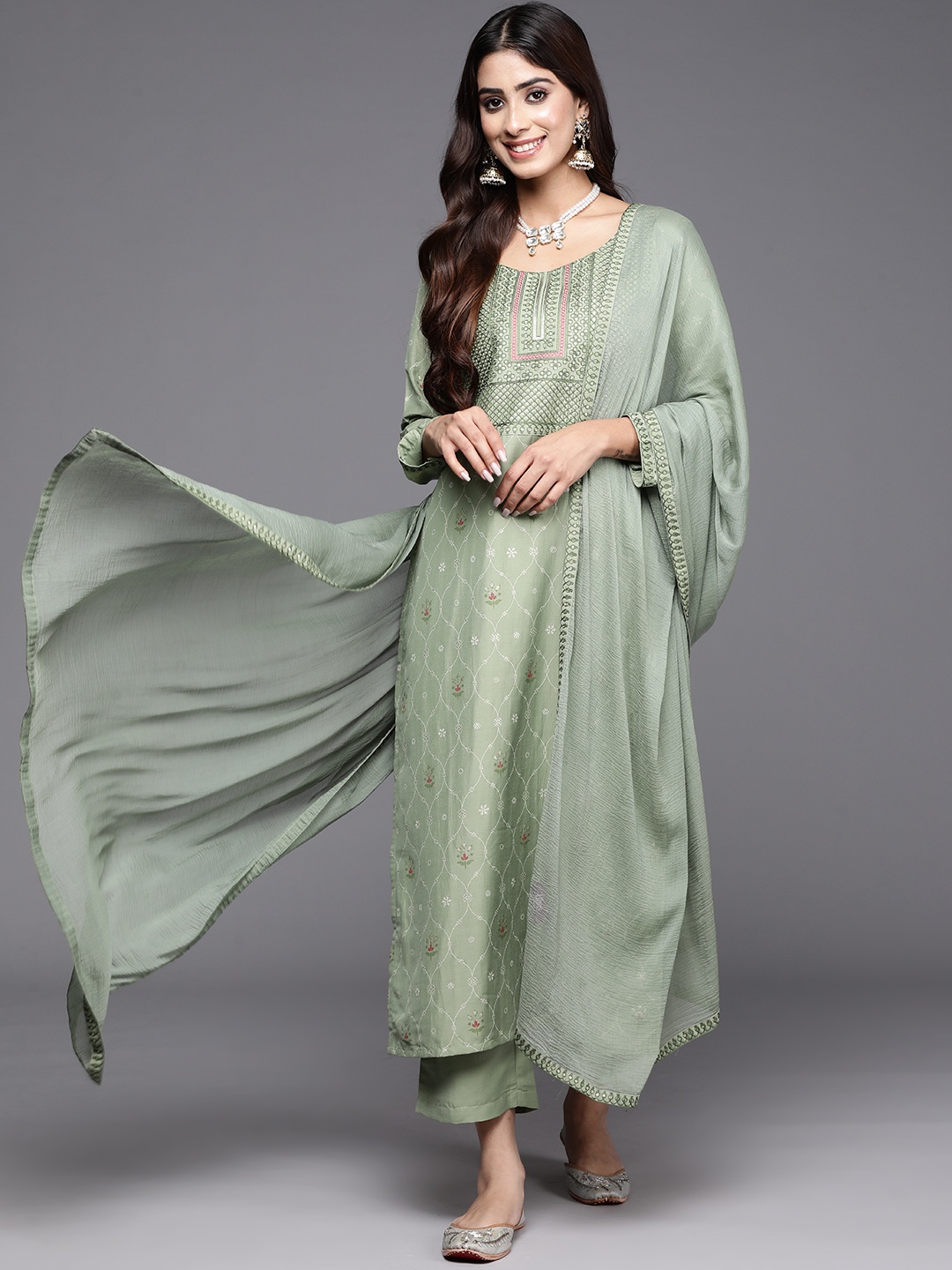 Libas Ethnic Motifs Printed Regular Sequinned Kurta with Trousers & Dupatta, Sea green
Libas Ethnic Motifs Printed Regular Sequinned Kurta with Trousers & Dupatta, Sea green