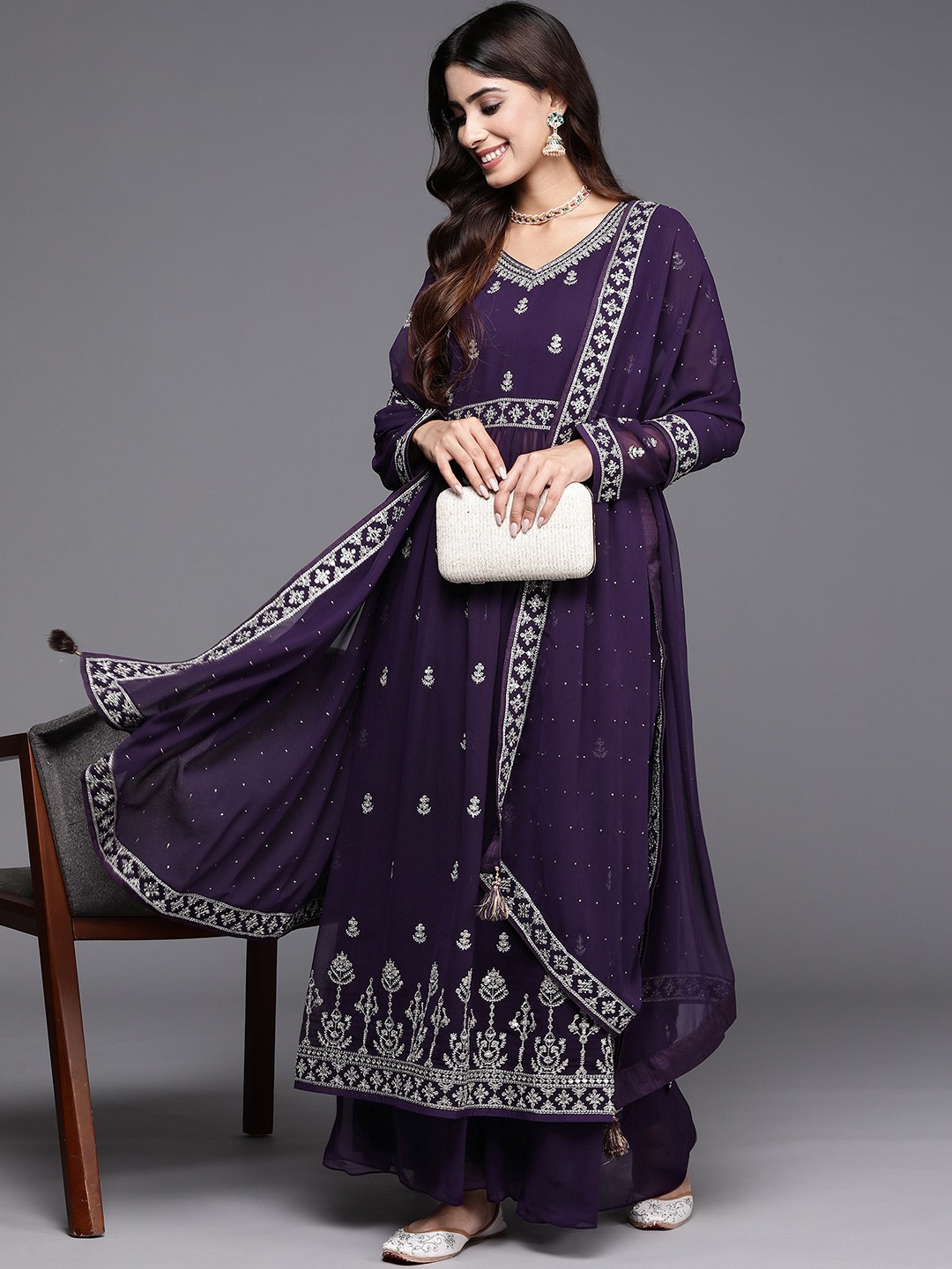 Libas Ethnic Motifs Embroidered High Slit Sequinned Kurta with Palazzos & Dupatta, Purple
Libas Ethnic Motifs Embroidered High Slit Sequinned Kurta with Palazzos & Dupatta, Purple