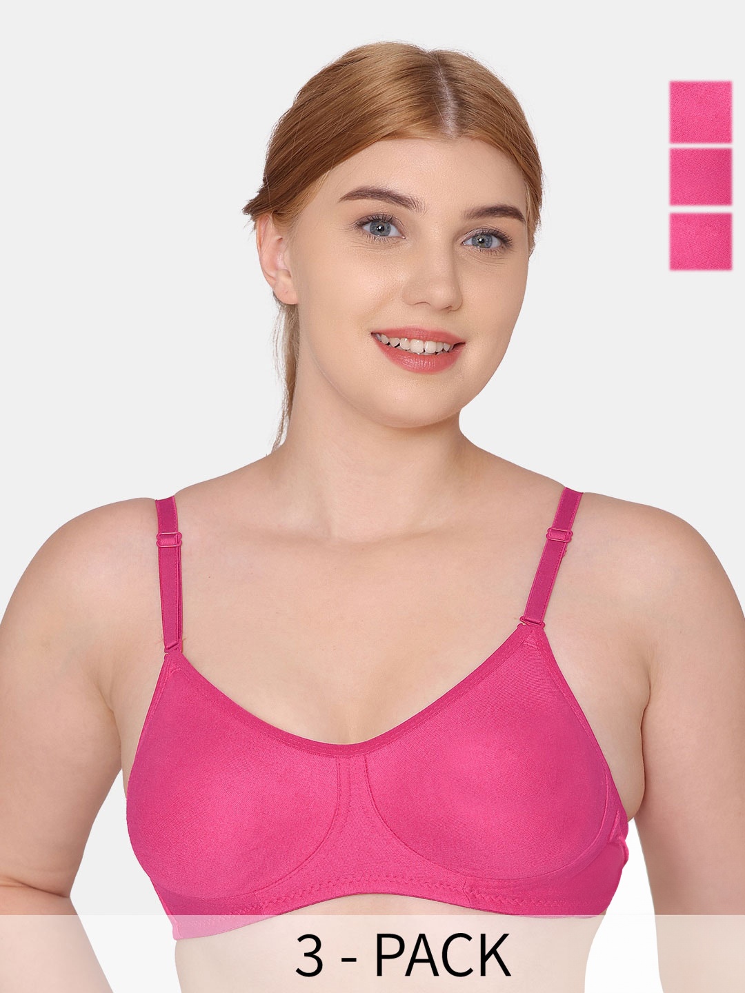 KOMLI Pack Of 3 Seamless Full Coverage Pure Cotton T-shirt Bra With All Day Comfort, Pink
KOMLI Pack Of 3 Seamless Full Coverage Pure Cotton T-shirt Bra With All Day Comfort, Pink