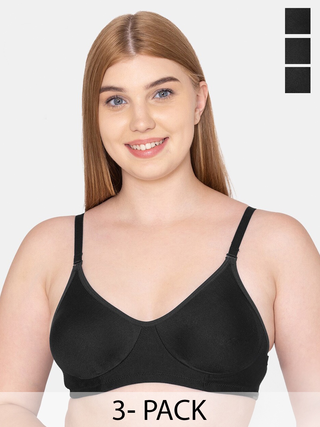 KOMLI Pack Of 3 Seamless Full Coverage Pure Cotton T-shirt Bra With All Day Comfort, Black
KOMLI Pack Of 3 Seamless Full Coverage Pure Cotton T-shirt Bra With All Day Comfort, Black