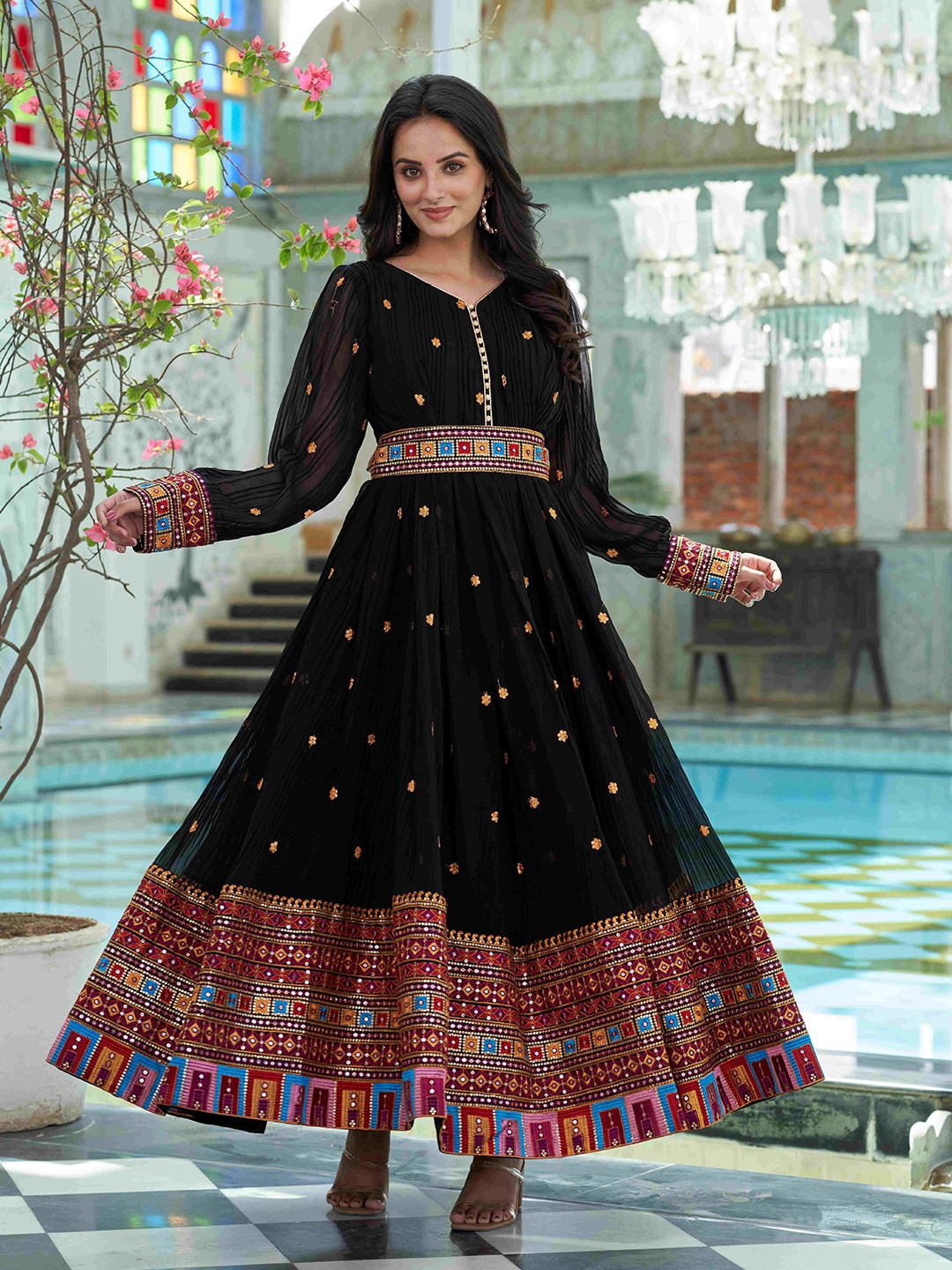 KALINI Ethnic Motif Embroidered Gathered Fit & Flare Ethnic Dress With A Belt, Black
KALINI Ethnic Motif Embroidered Gathered Fit & Flare Ethnic Dress With A Belt, Black