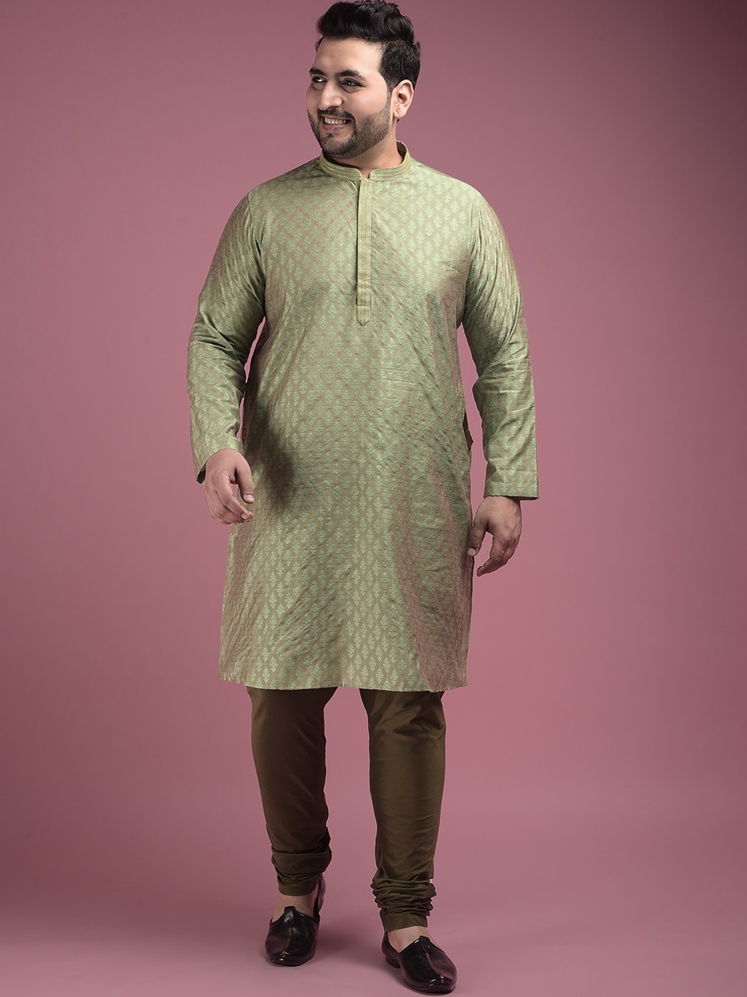 Sztori Plus Size Woven Designed Mandarin Collar Jacquard Weave Regular Kurta Set, Green
Sztori Plus Size Woven Designed Mandarin Collar Jacquard Weave Regular Kurta Set, Green