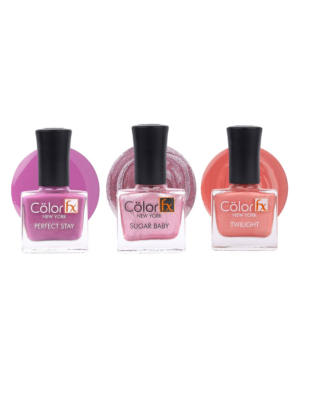 Color Fx Perfect Stay Sugar Baby & Twilight 3Pcs Nail Enamel- 9ml Each -Pink-Purple-Peach
Color Fx Perfect Stay Sugar Baby & Twilight 3Pcs Nail Enamel- 9ml Each -Pink-Purple-Peach