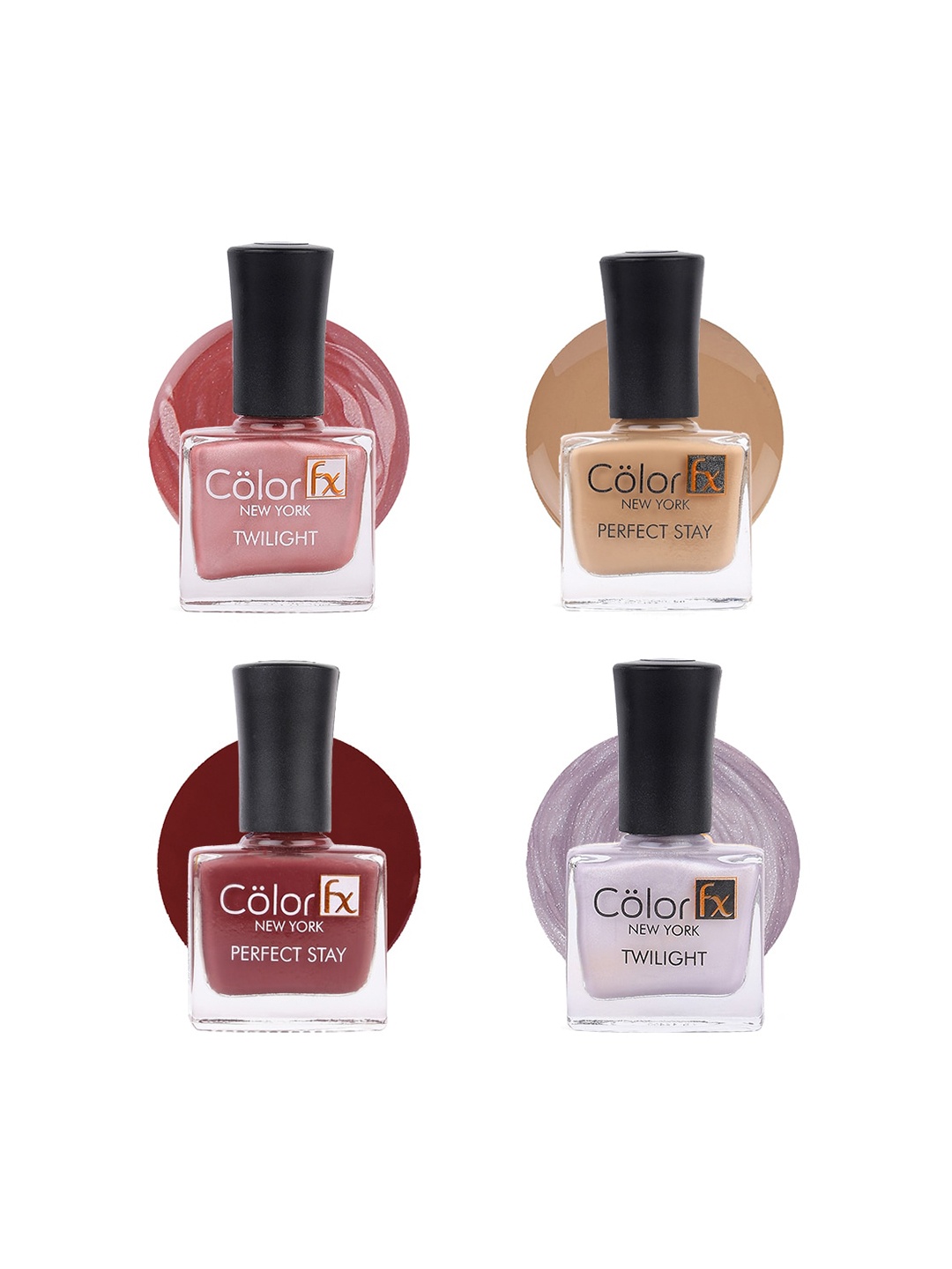 Color Fx Set Of 4 Perfect Stay Twilight Nail Enamel -9ml Each-Nude-Brown-Nude-Light Purple
Color Fx Set Of 4 Perfect Stay Twilight Nail Enamel -9ml Each-Nude-Brown-Nude-Light Purple