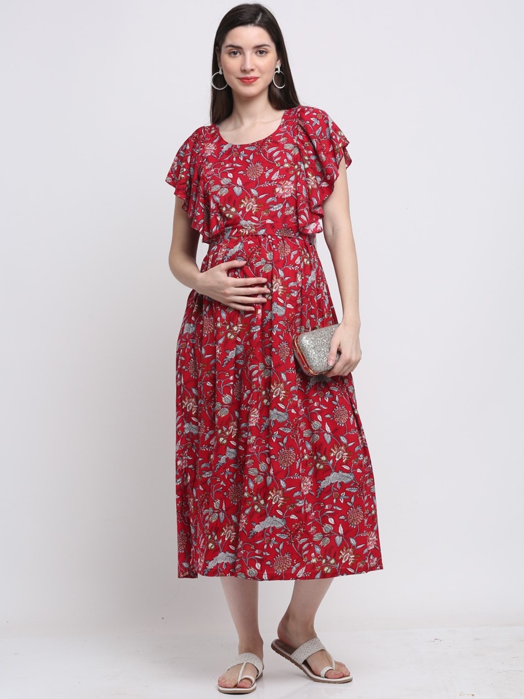 Henal Floral Printed Flared Sleeves Cotton Maternity Fit and Flare Ethnic Dresses, Red
Henal Floral Printed Flared Sleeves Cotton Maternity Fit and Flare Ethnic Dresses, Red