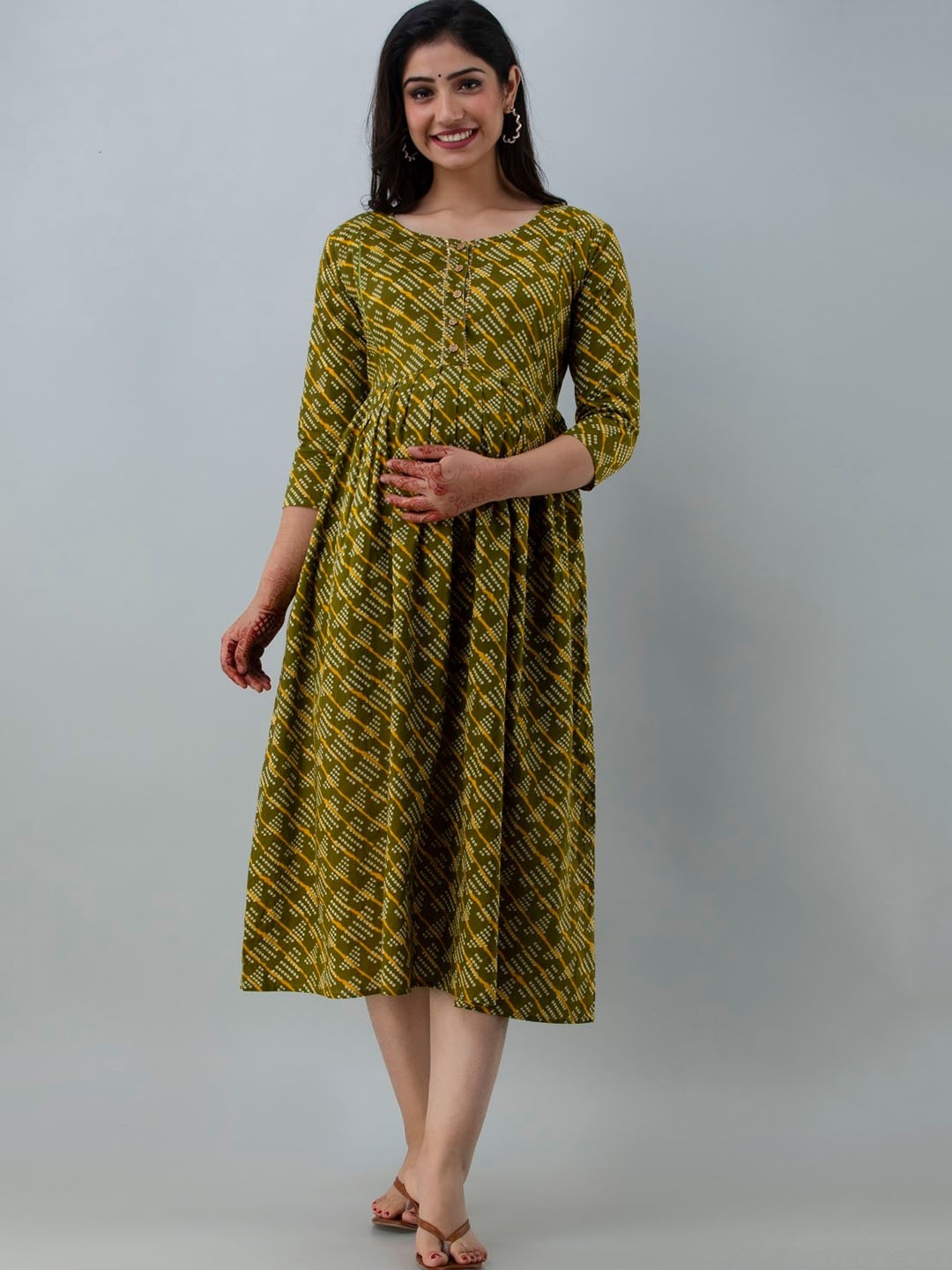 Henal Ethnic Motifs Printed Gotta Patti Cotton Maternity Fit and Flare Ethnic Dresses, Green
Henal Ethnic Motifs Printed Gotta Patti Cotton Maternity Fit and Flare Ethnic Dresses, Green