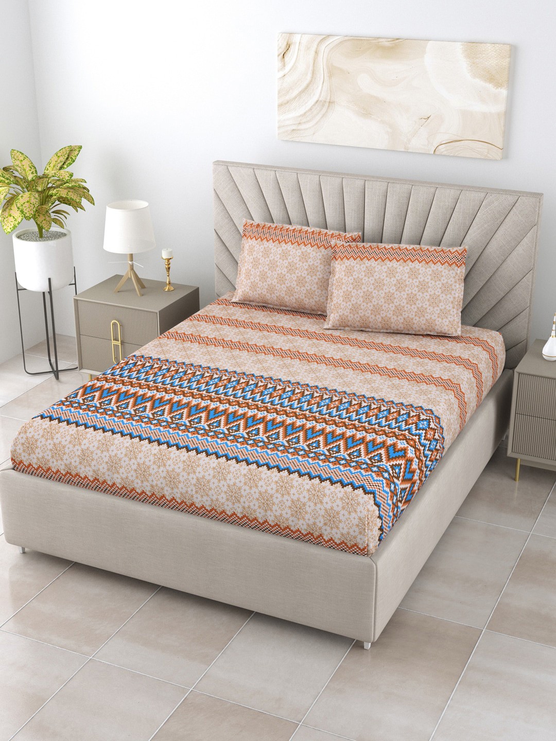 BOMBAY DYEING Brown & Blue Ethnic Motifs Cotton 250 TC King Bedsheet With 2 Pillow Covers
BOMBAY DYEING Brown & Blue Ethnic Motifs Cotton 250 TC King Bedsheet With 2 Pillow Covers