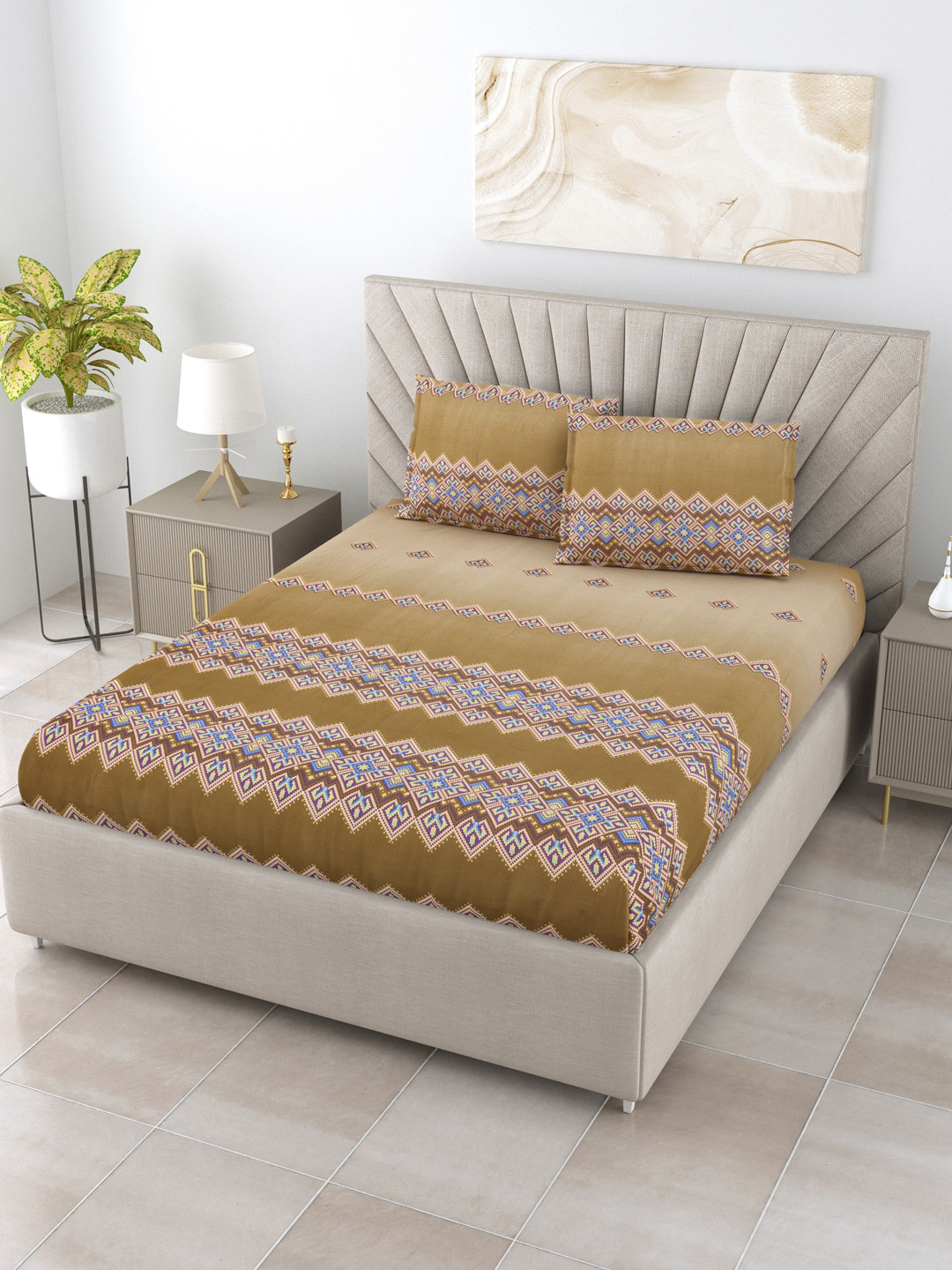 BOMBAY DYEING Olive Green & Blue Floral Cotton 250 TC King Bedsheet With 2 Pillow Covers
BOMBAY DYEING Olive Green & Blue Floral Cotton 250 TC King Bedsheet With 2 Pillow Covers