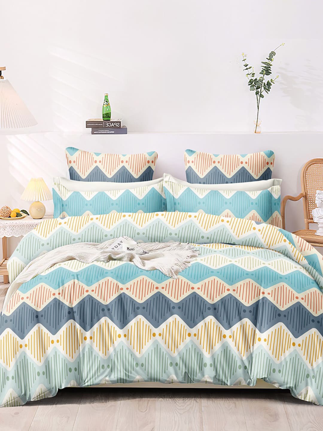 AEROHAVEN Premium Blue & Red Geometric Cotton 300 TC King Bedsheet with 2 Pillow Covers
AEROHAVEN Premium Blue & Red Geometric Cotton 300 TC King Bedsheet with 2 Pillow Covers