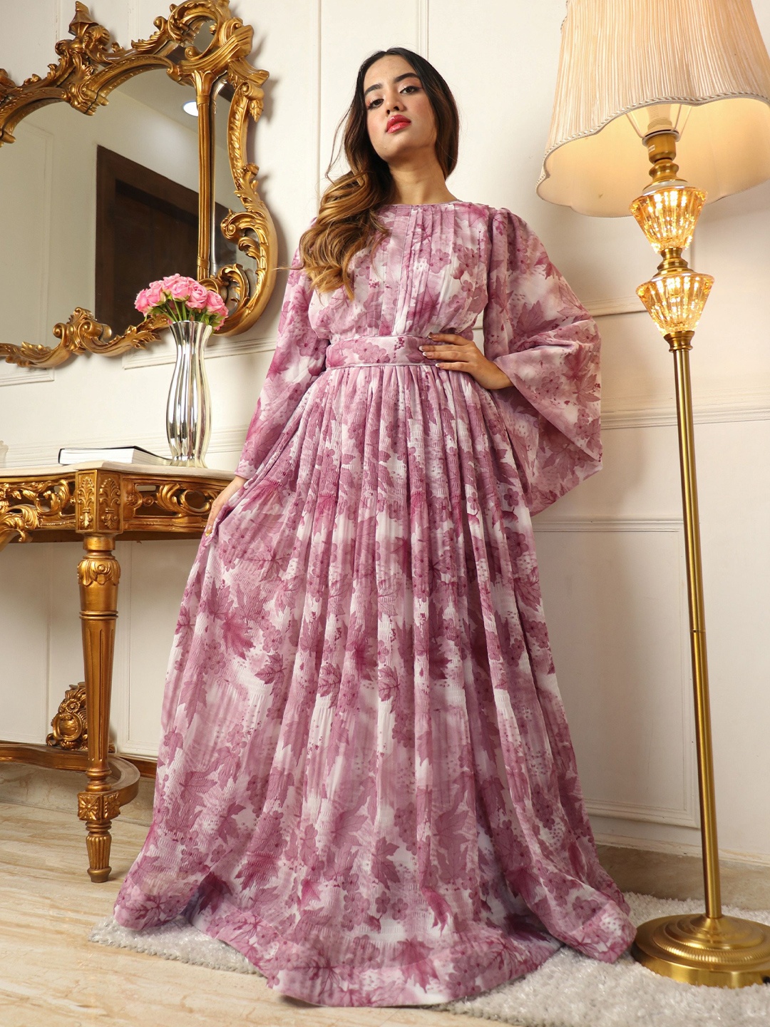 KALINI Floral Printed Round Neck Flared Sleeves Pleated Maxi Dress, Pink
KALINI Floral Printed Round Neck Flared Sleeves Pleated Maxi Dress, Pink