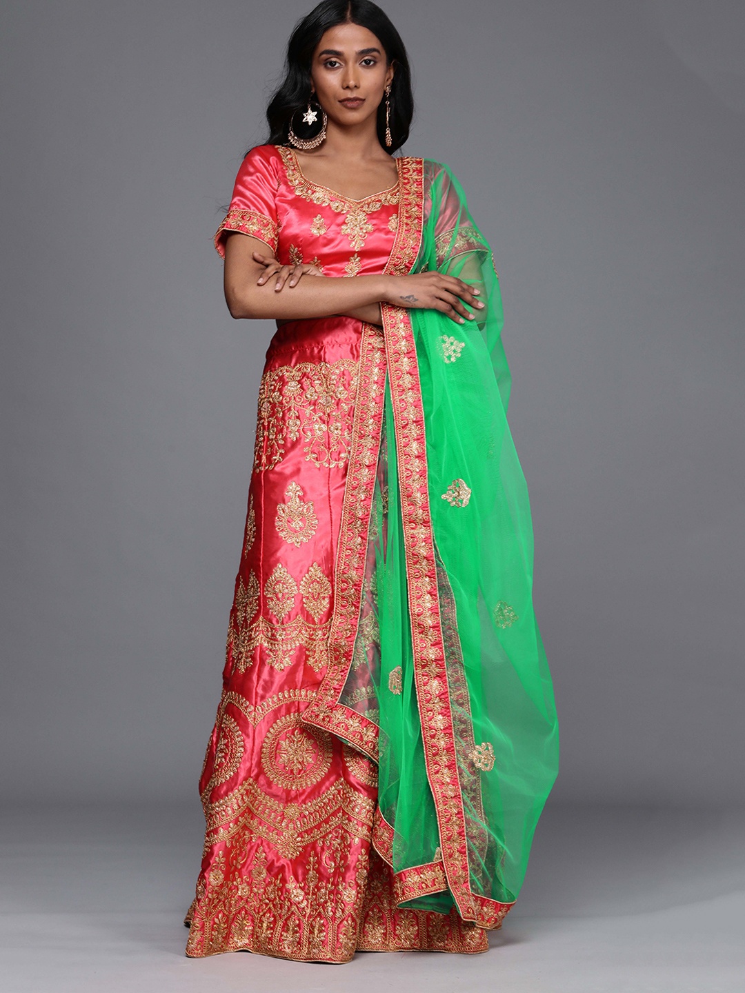 Ishin Pink Embroidered Thread Work Semi-Stitched Lehenga & Unstitched Blouse With Dupatta
Ishin Pink Embroidered Thread Work Semi-Stitched Lehenga & Unstitched Blouse With Dupatta