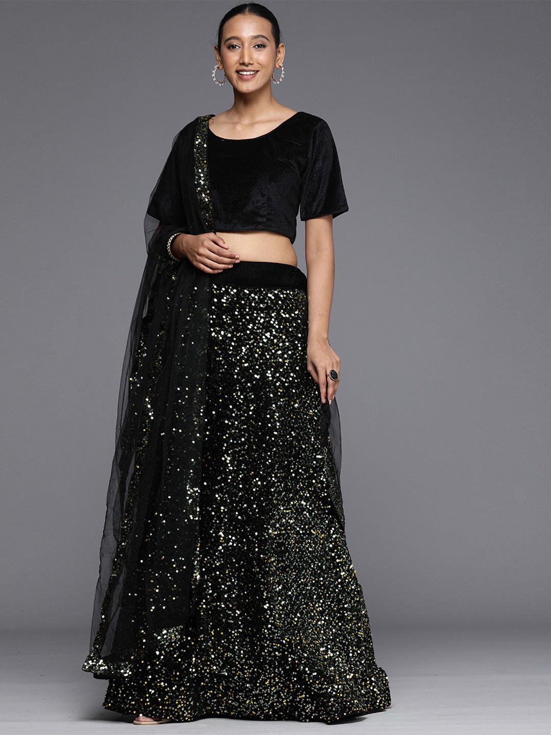Ishin Embellished Sequinned Semi-Stitched Lehenga & Unstitched Blouse With Dupatta, Black
Ishin Embellished Sequinned Semi-Stitched Lehenga & Unstitched Blouse With Dupatta, Black