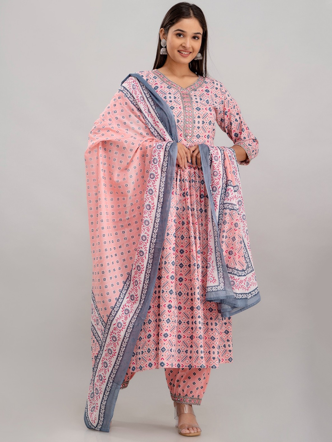 Country Style Ethnic Motifs Printed Pure Cotton A Line Kurta With Trousers & Dupatta, Pink
Country Style Ethnic Motifs Printed Pure Cotton A Line Kurta With Trousers & Dupatta, Pink