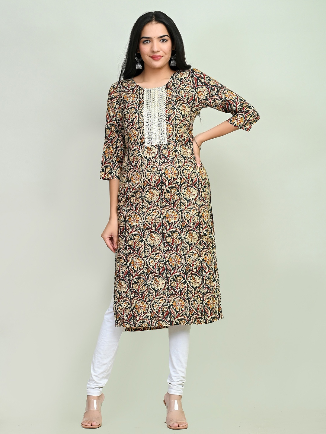 Miramaar Ethnic Motifs Printed Straight Kurta, Black