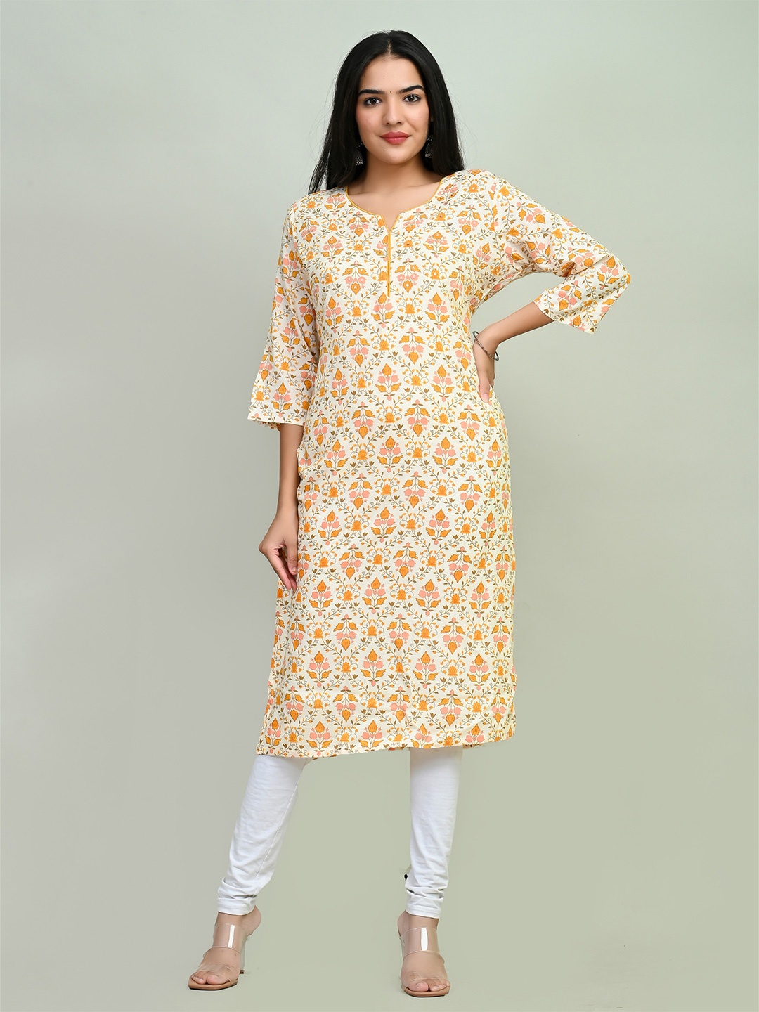 Miramaar Floral Printed Kurta, Beige