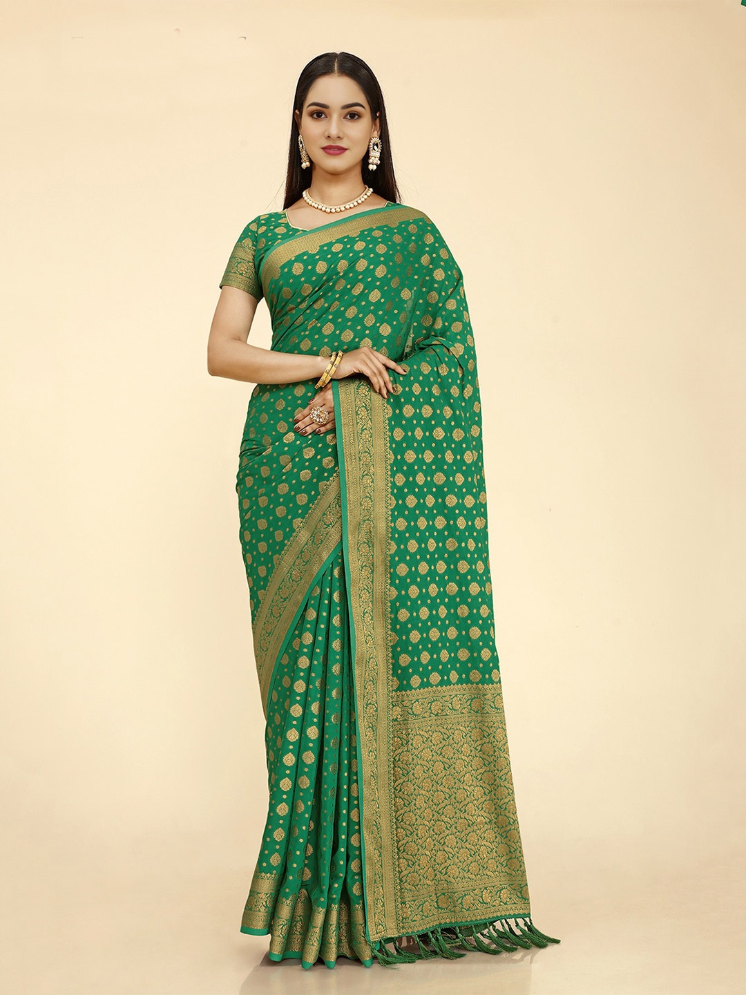 V3 FASHION STUDIO Green & Gold-Toned Woven Design Zari Pure Georgette Banarasi Saree
V3 FASHION STUDIO Green & Gold-Toned Woven Design Zari Pure Georgette Banarasi Saree