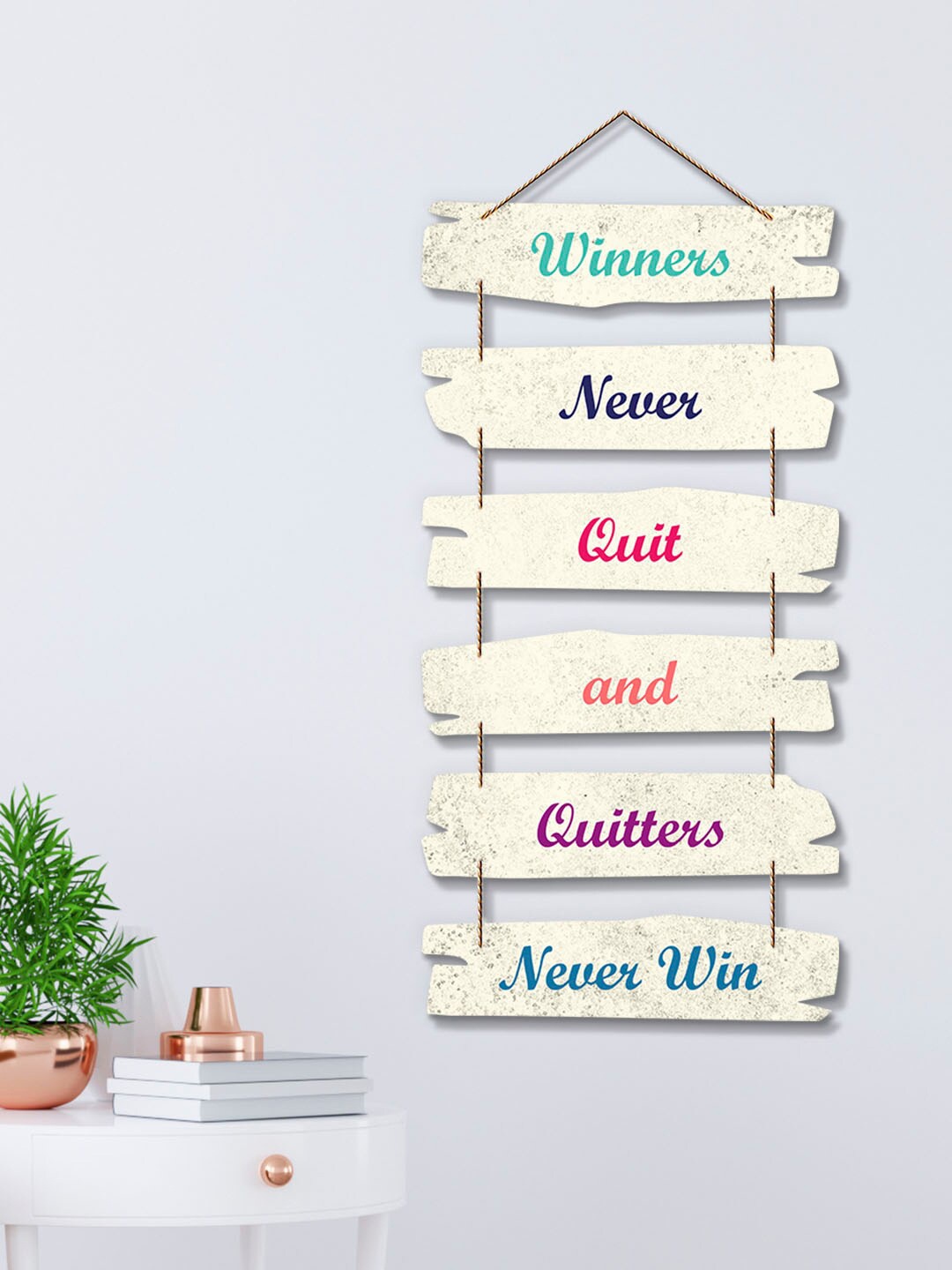 ArtVibes White & Pink Positive Quote Wooden Wall Hanging