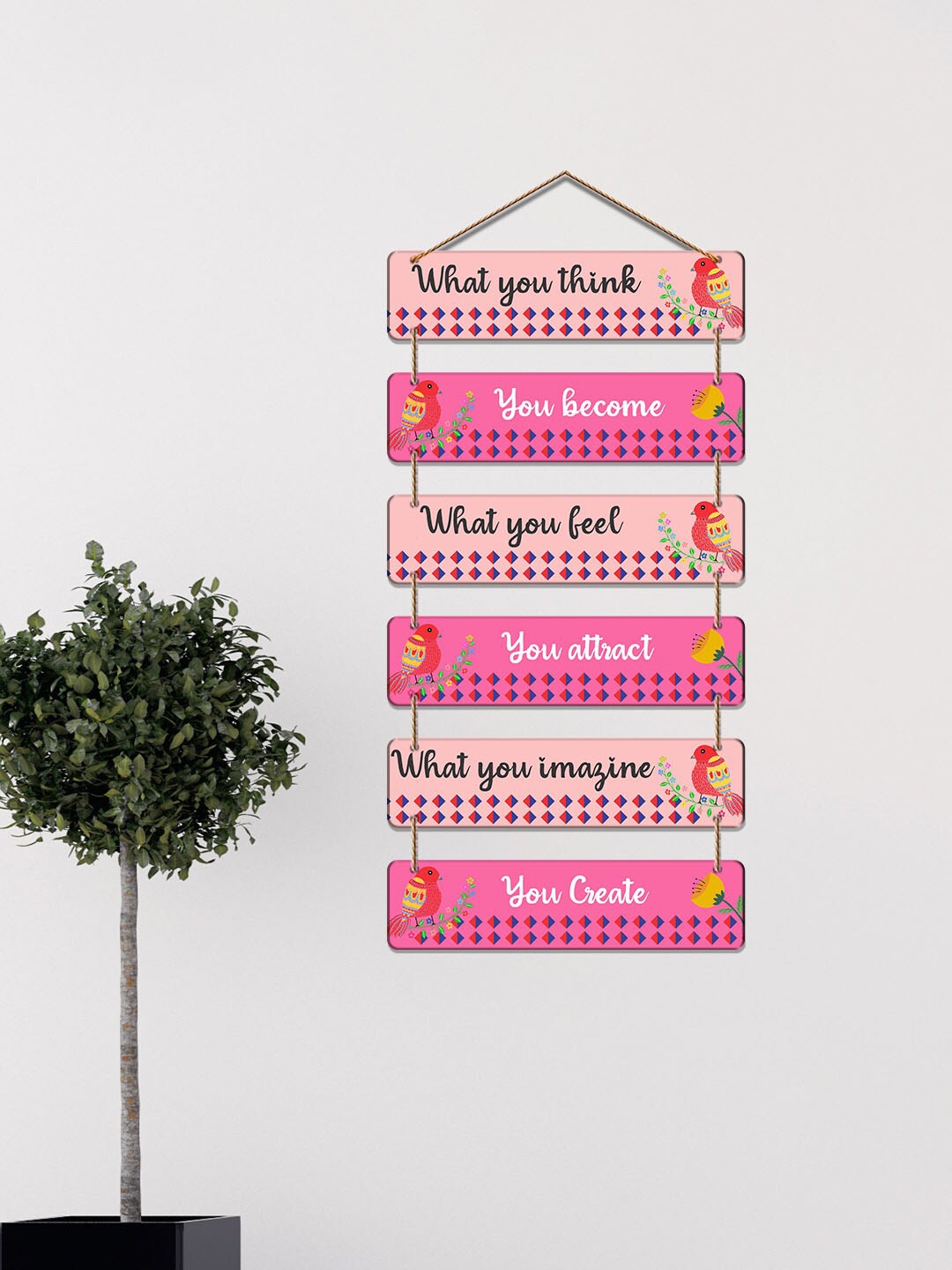ArtVibes Pink Motivational Quotes Painted Wooden Wall Hanging