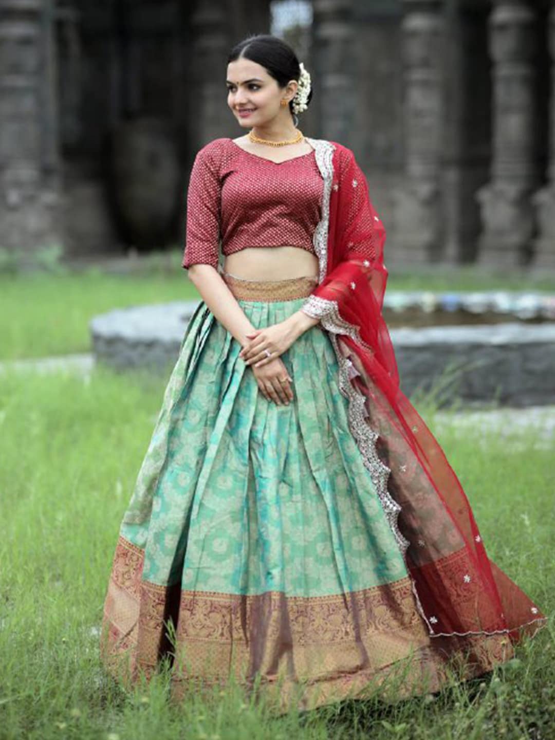 Fusionic Embellished Semi-Stitched Pure Silk Lehenga & Unstitched Blouse With Dupatta, Green
Fusionic Embellished Semi-Stitched Pure Silk Lehenga & Unstitched Blouse With Dupatta, Green