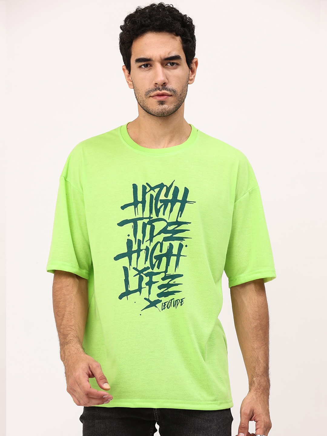 Leotude Men Green Typography Printed T-shirt