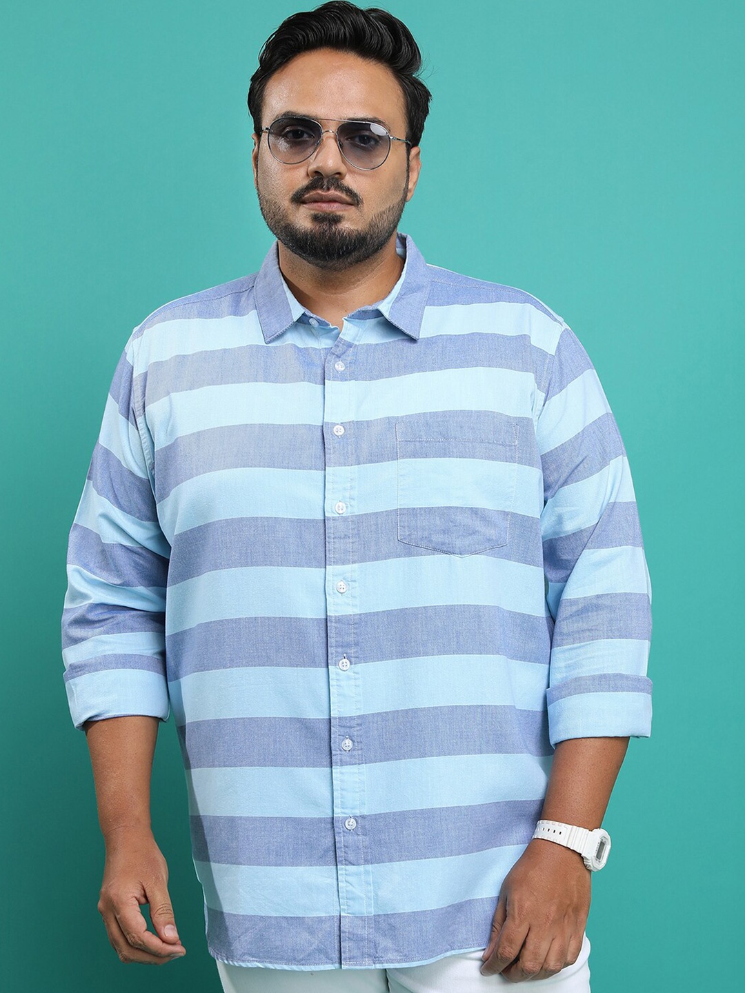 HIGHLANDER Plus Size Regular Fit Horizontal Striped Spread Collar Chest Pocket Shirt, Blue
HIGHLANDER Plus Size Regular Fit Horizontal Striped Spread Collar Chest Pocket Shirt, Blue