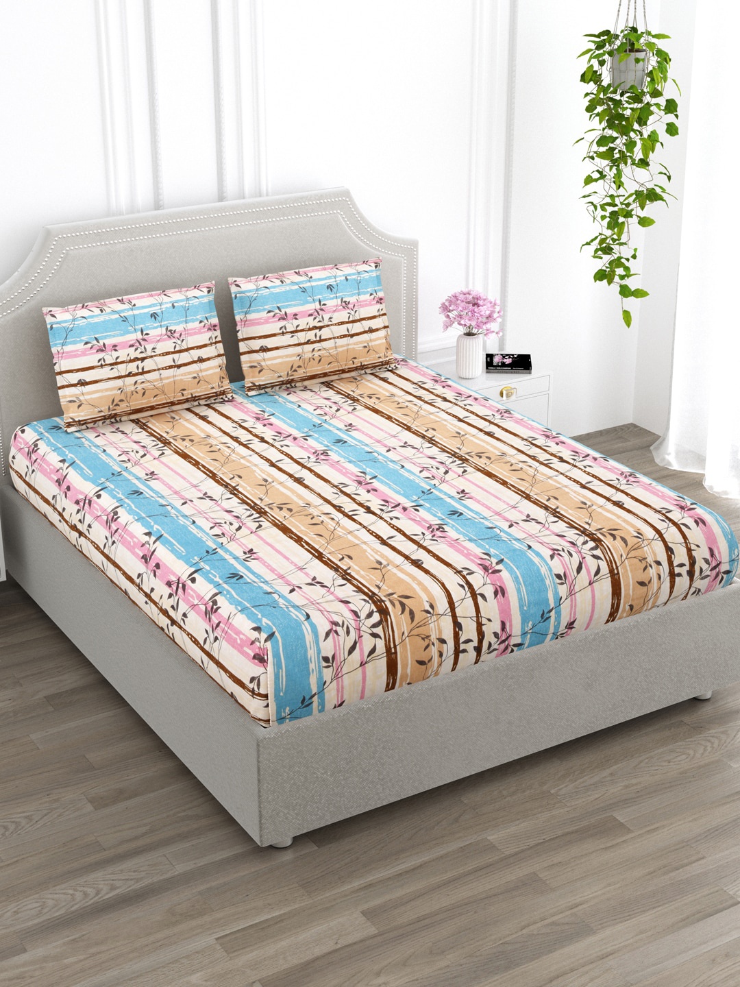 EverHOME Plush Blue & Pink Striped Cotton 210 TC Queen Bedsheet With 2 Pillow Covers
EverHOME Plush Blue & Pink Striped Cotton 210 TC Queen Bedsheet With 2 Pillow Covers