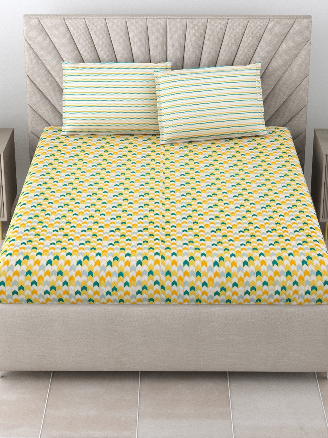Salona Bichona Yellow & Green Printed Cotton 144 TC Queen Bedsheet with 2 Pillow Covers
Salona Bichona Yellow & Green Printed Cotton 144 TC Queen Bedsheet with 2 Pillow Covers