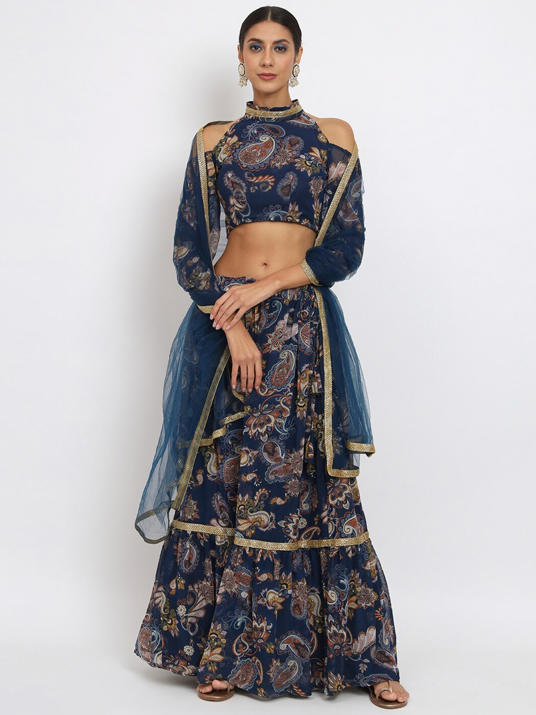 studio rasa Printed Sequinned Ready to Wear Lehenga & Blouse With Dupatta, Navy blue
studio rasa Printed Sequinned Ready to Wear Lehenga & Blouse With Dupatta, Navy blue