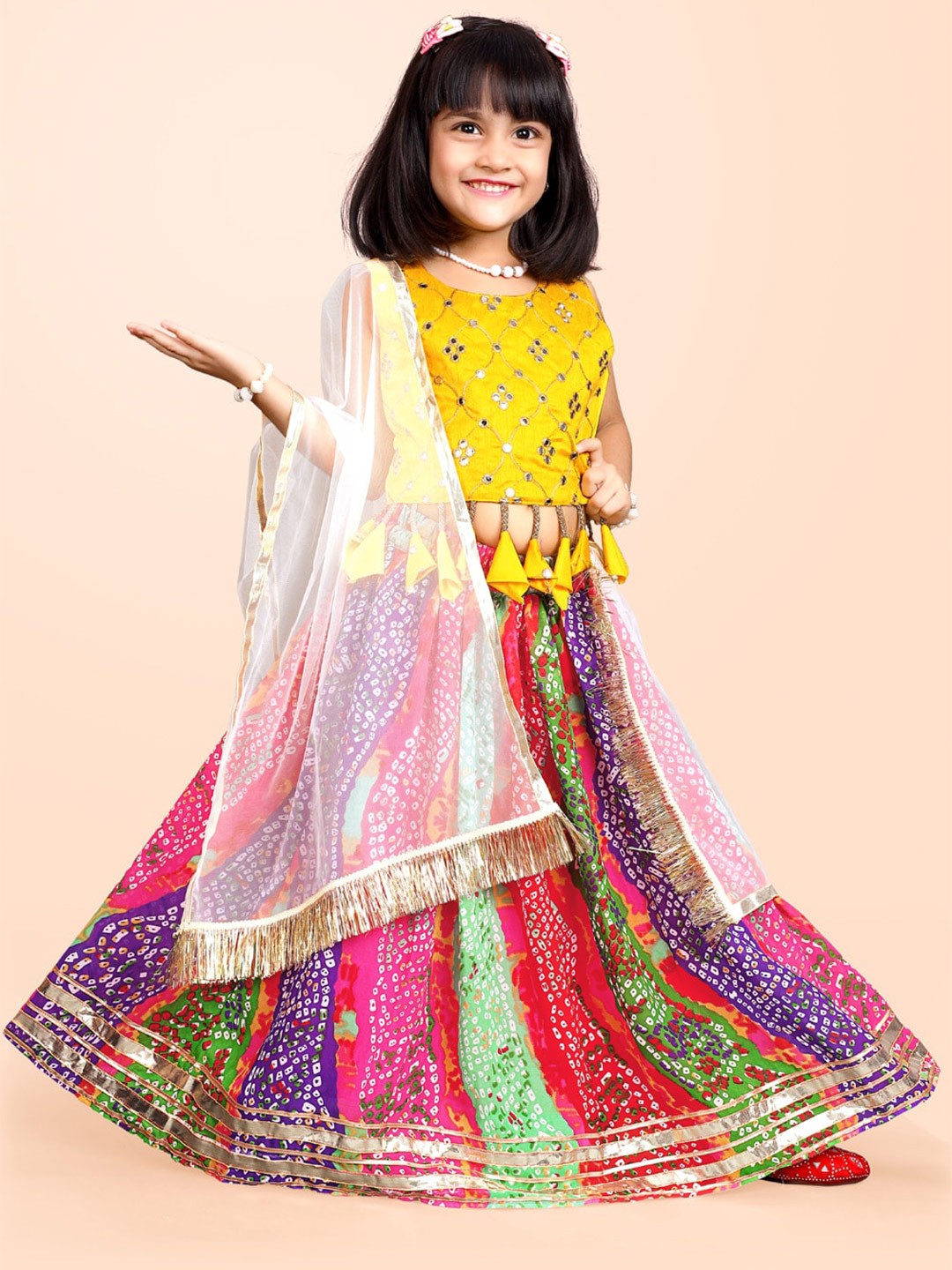 BAESD Girls Bandhani Printed Mirror Work Ready to Wear Lehenga & Blouse With Dupatta, Yellow
BAESD Girls Bandhani Printed Mirror Work Ready to Wear Lehenga & Blouse With Dupatta, Yellow