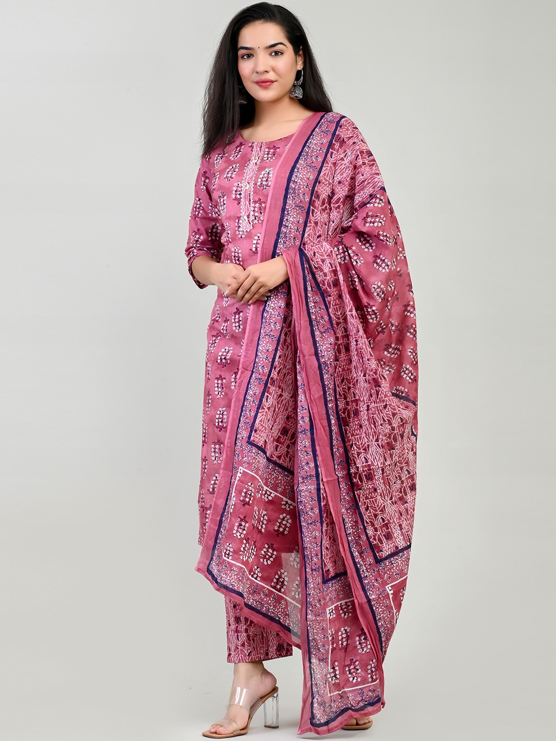 Miramaar Ethnic Motifs Printed Zari Regular Pure Cotton Kurta With Trousers & Dupatta, Pink
Miramaar Ethnic Motifs Printed Zari Regular Pure Cotton Kurta With Trousers & Dupatta, Pink