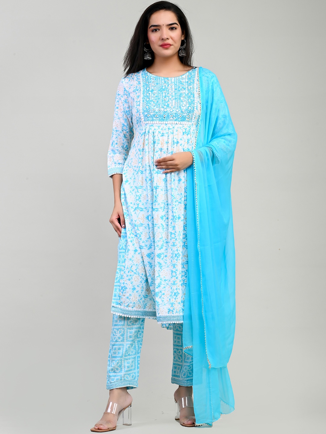Miramaar Floral Printed Mirror Work A-Line Kurta With Trousers & Dupatta, Turquoise blue
Miramaar Floral Printed Mirror Work A-Line Kurta With Trousers & Dupatta, Turquoise blue