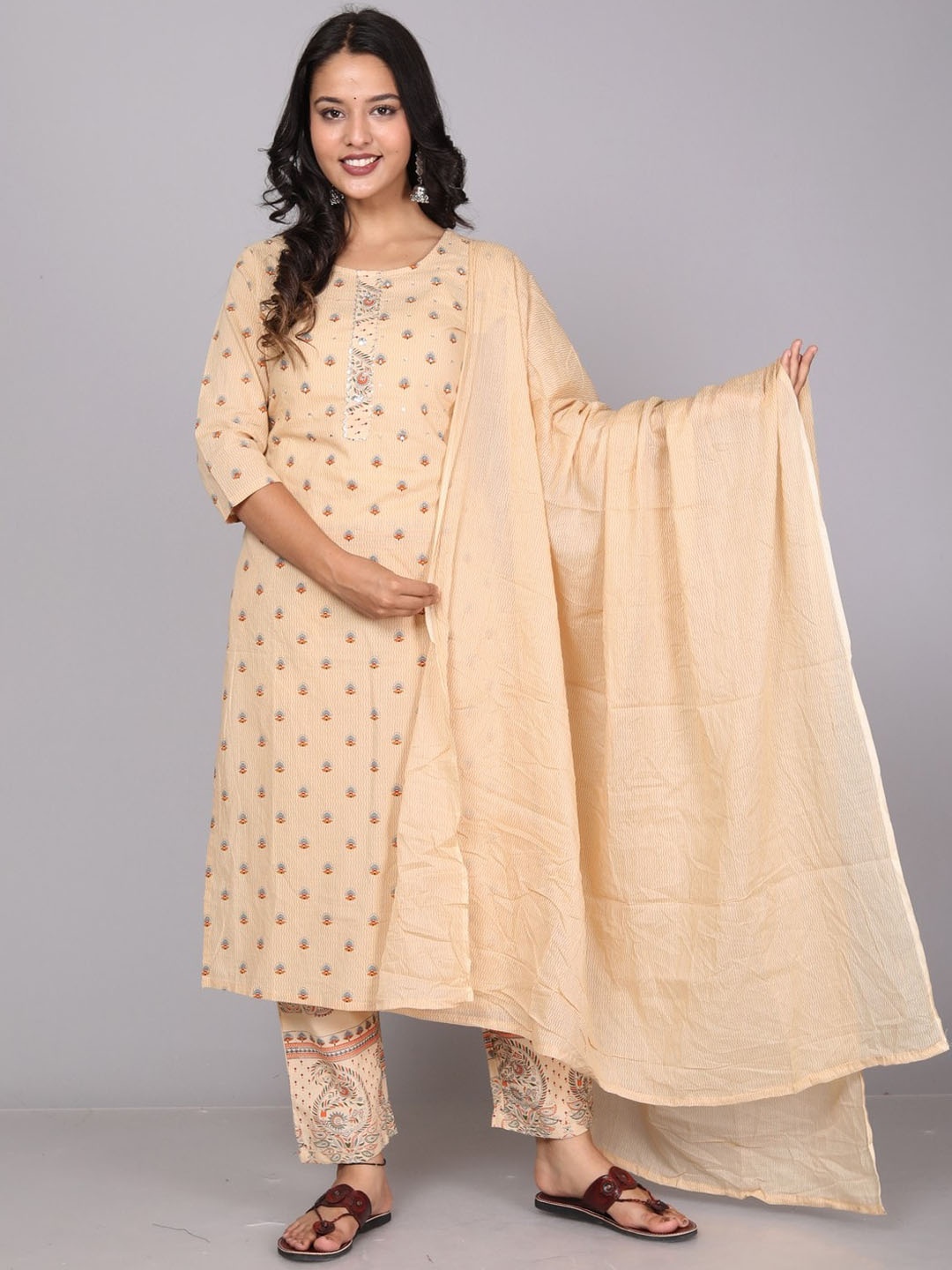 Miramaar Ethnic Motif Printed Pure Cotton Straight Kurta & Trousers With Dupatta, Beige
Miramaar Ethnic Motif Printed Pure Cotton Straight Kurta & Trousers With Dupatta, Beige