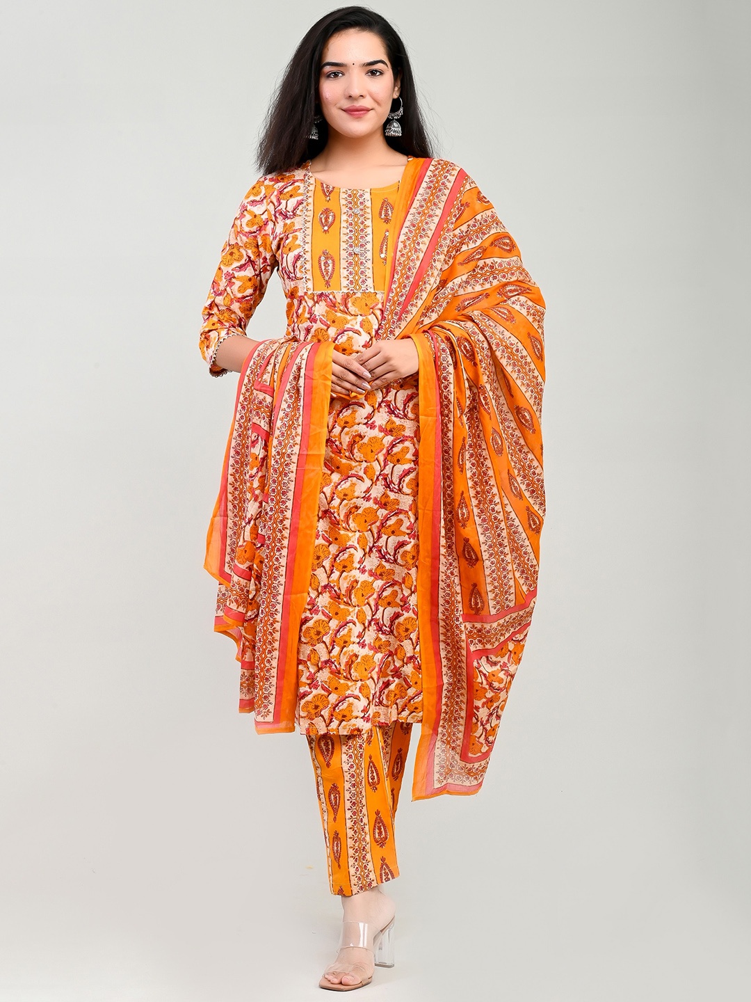 Miramaar Floral Printed Sequinned Gotta Patti Pure Cotton Kurta With Trousers & Dupatta, Mustard
Miramaar Floral Printed Sequinned Gotta Patti Pure Cotton Kurta With Trousers & Dupatta, Mustard