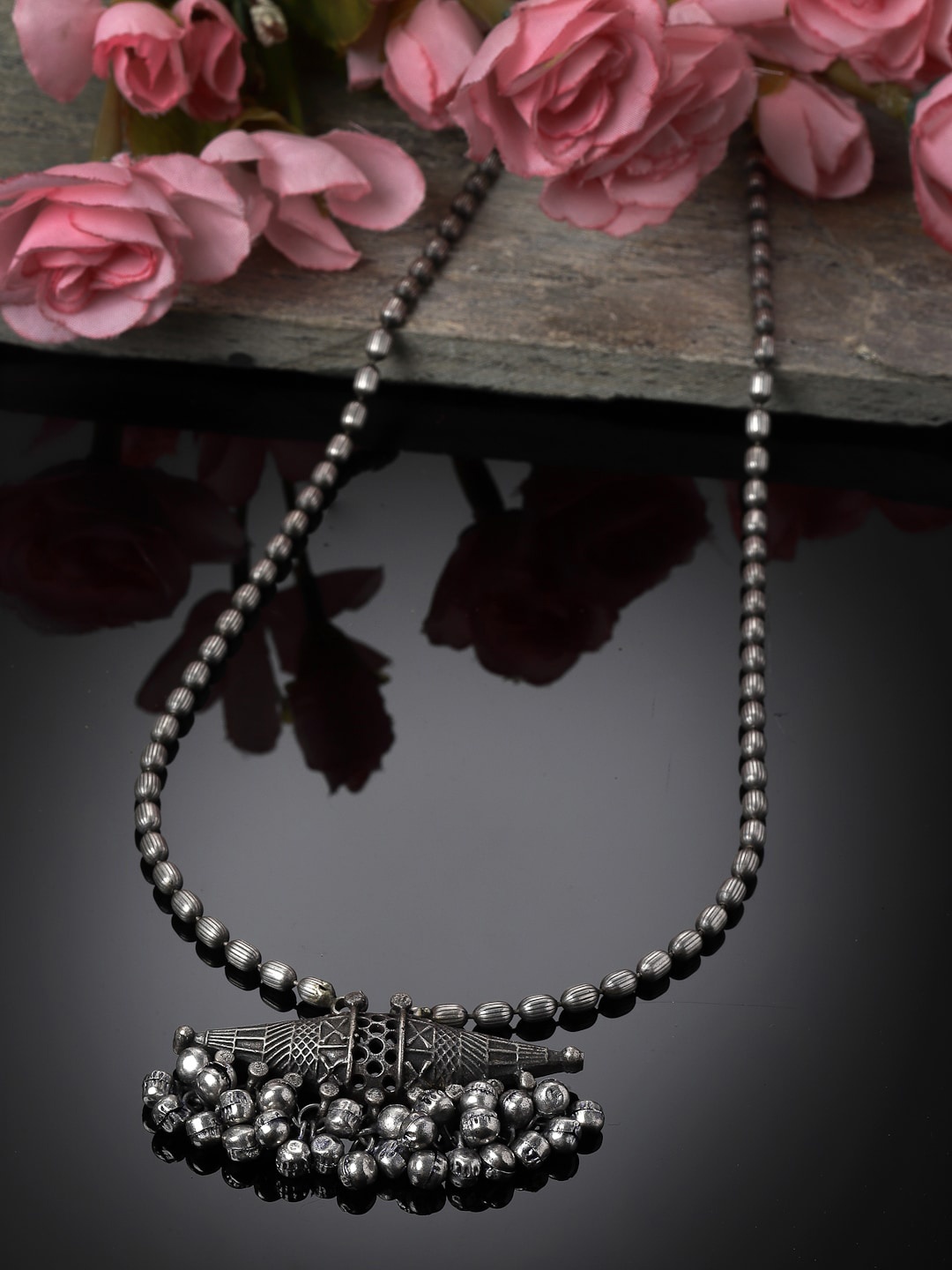 Sanjog Silver-Plated Oxidized Artificial Beads Antique Tribal Oxidised Pendant Necklace
Sanjog Silver-Plated Oxidized Artificial Beads Antique Tribal Oxidised Pendant Necklace