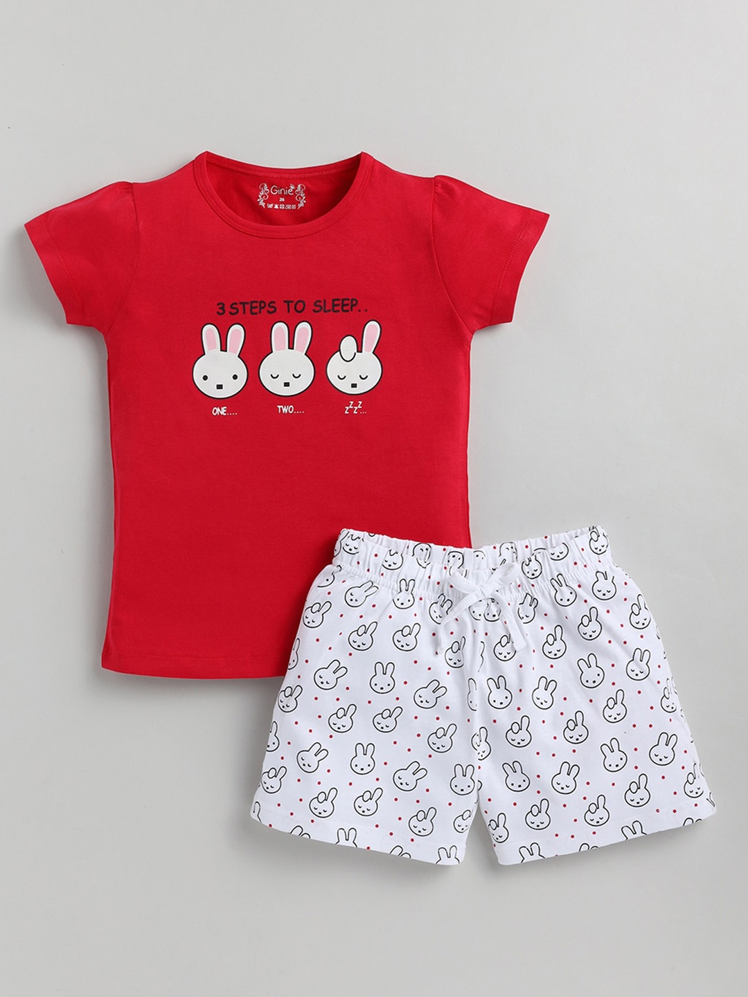 Ginie Girls Printed Top with Shorts, Red